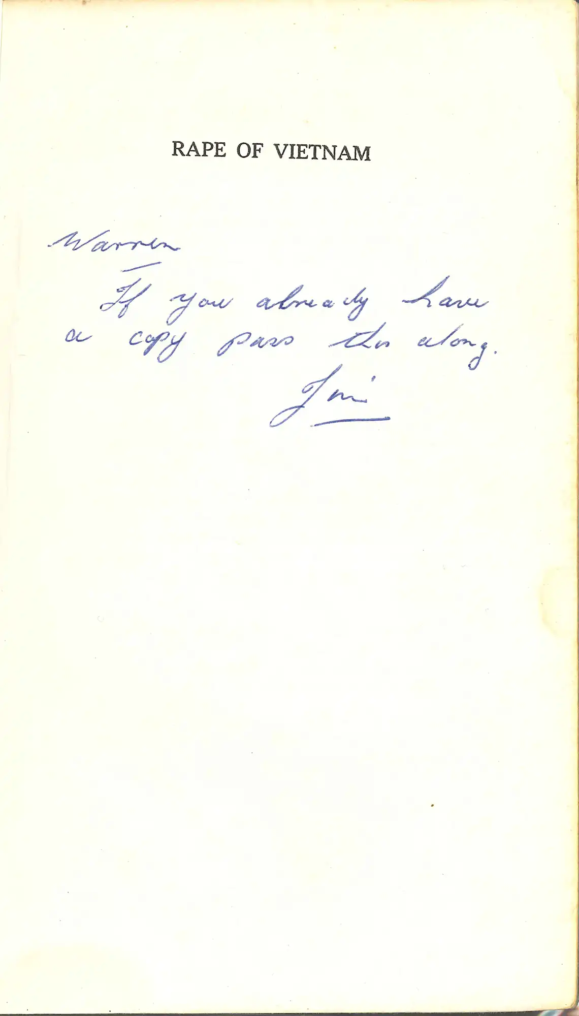 H. G. Slingsby, Rape of Vietnam. [Wellington]: Modern Books Press, 1966. SPHR 959.7043 SLI