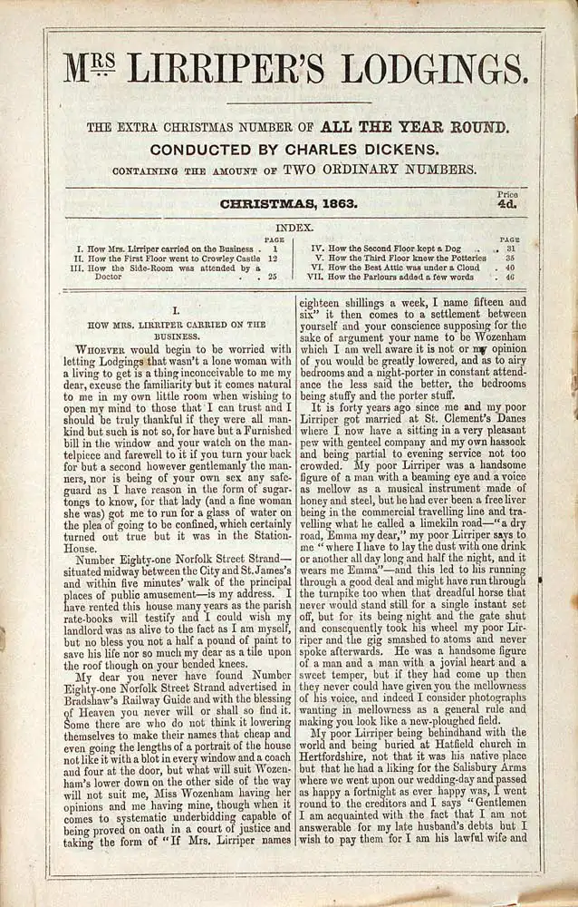 Mrs. Lirriper’s Lodgings. The Extra Christmas Number of All the Year Round. London: Chapman and Hall, 1863