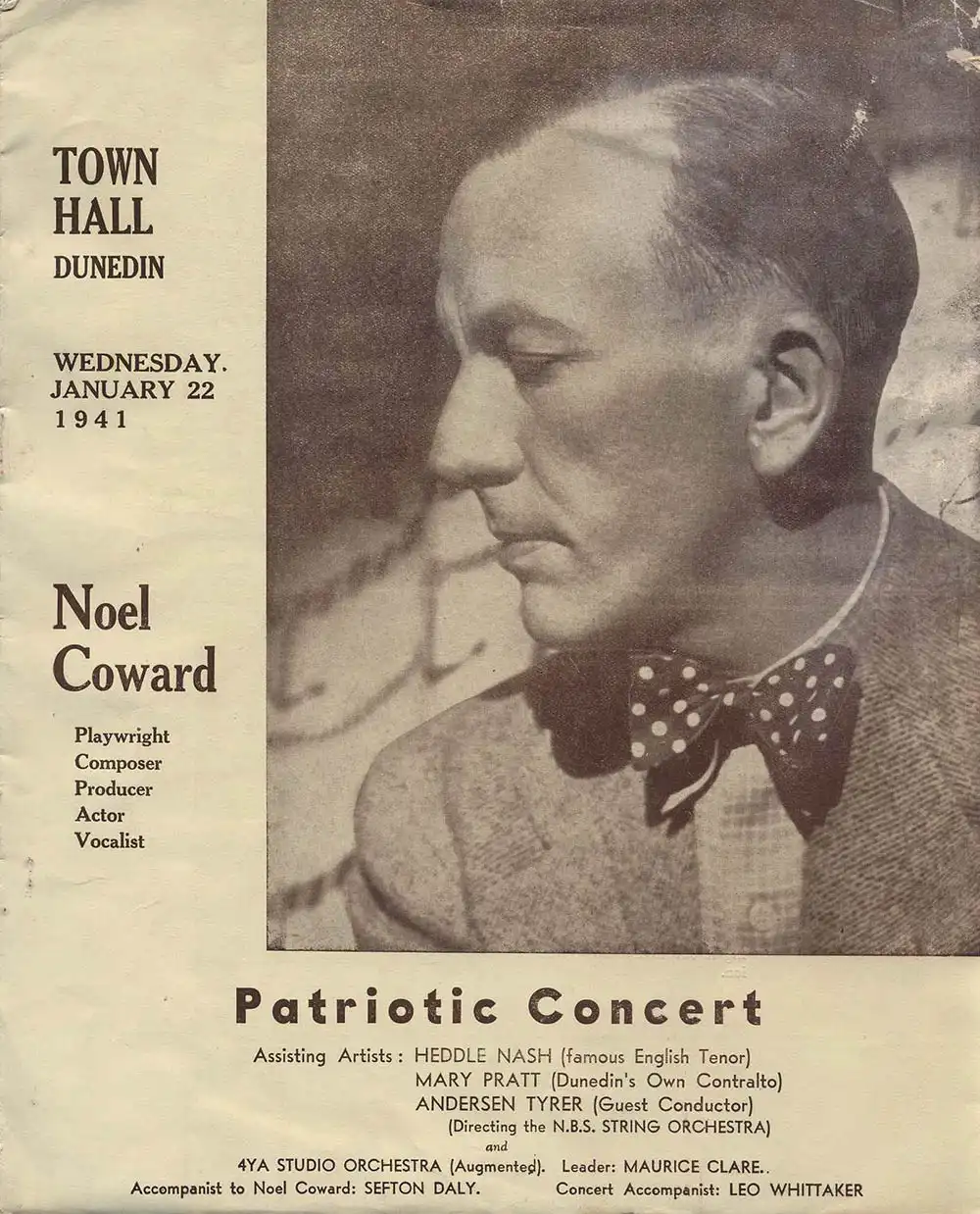 <em>Noel Coward: Patriotic concert</em>. Town Hall, Dunedin, Jan. 22, 1941.