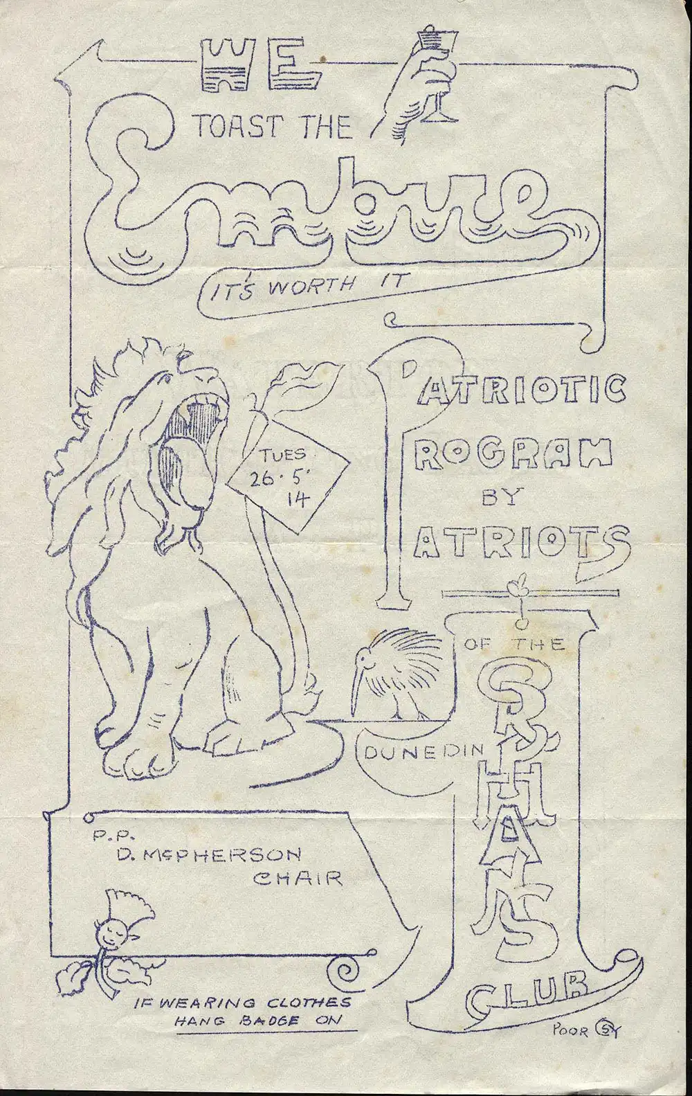 Dunedin Orphans’ Club leaflet for ‘Empire Night’, May 26, 1914. 