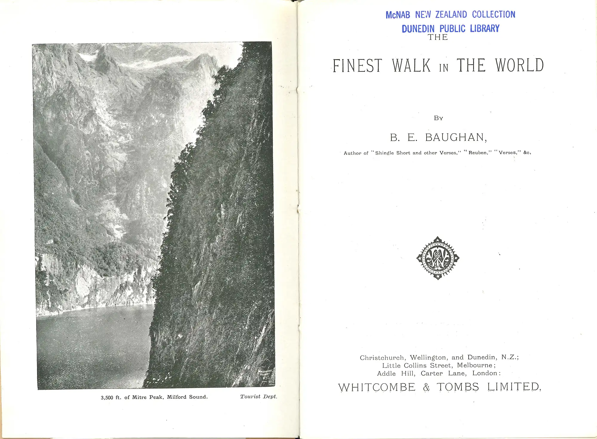 Blanche Baughan. The finest walk in the world. Second edition. Christchurch: Whitcombe & Tombs, [1913?]
