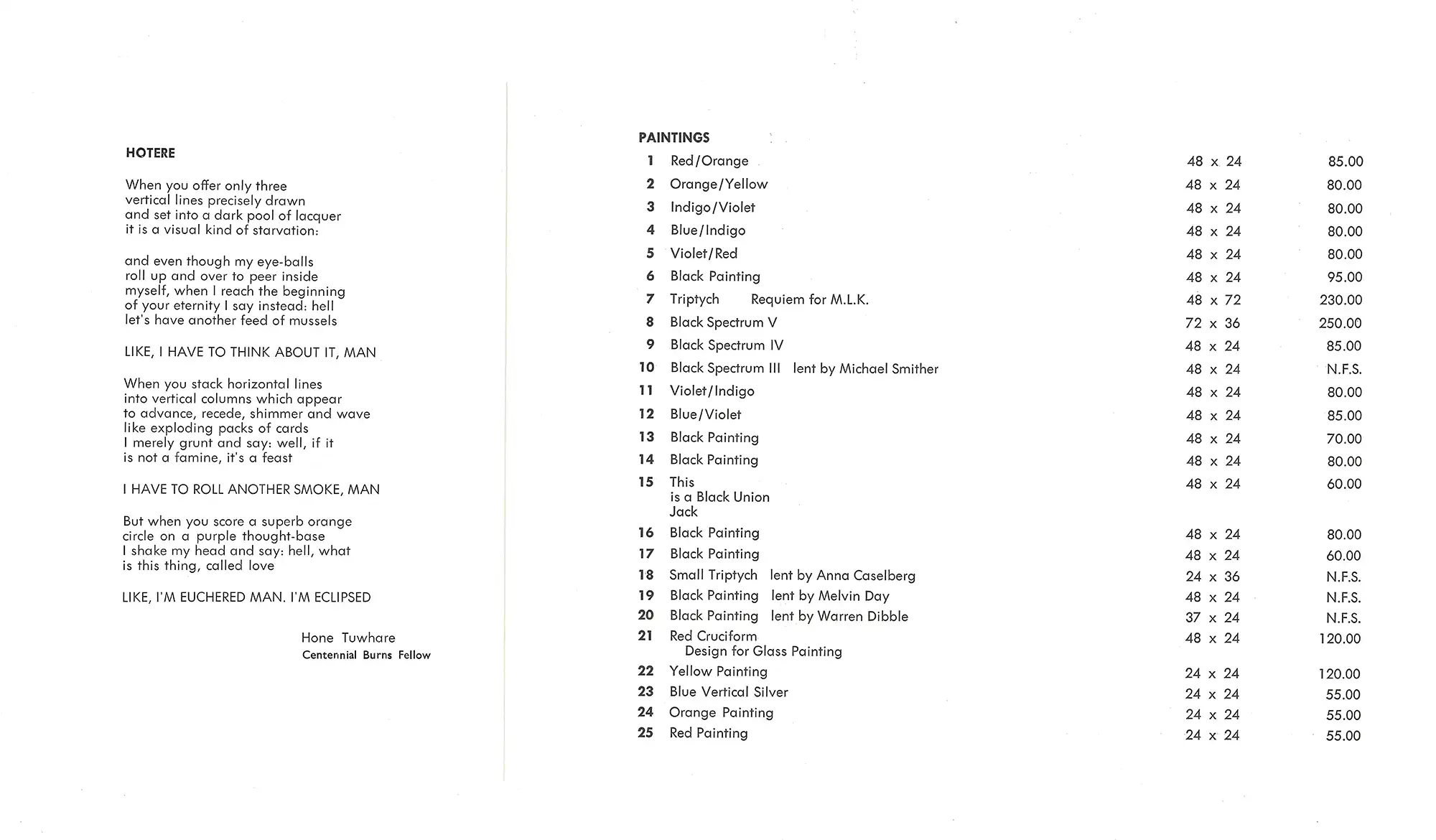 Ralph Hotere. Frances Hodgkins Fellow 1969. November 1969, Museum Gallery, Dunedin