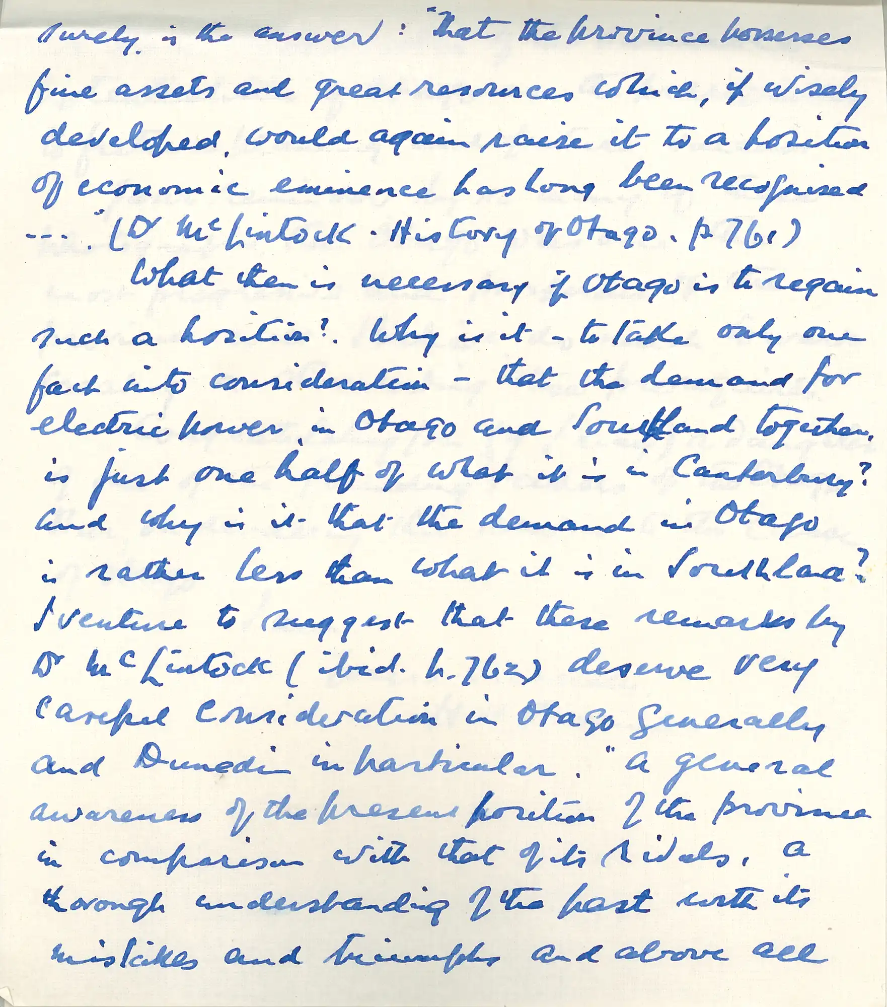 The Honourable Mr Justice Henry Havelock Cornish (1887-1952). Letter from Cornish to Mary Downie Stewart, 5 May 1952, mentioning Otago’s once proud position in all things. 