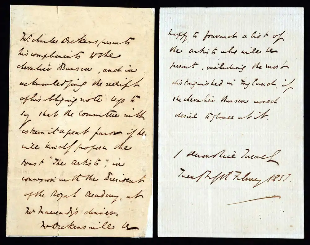 Letter (in third person). Charles Dickens to Christian Karl Josias, Baron Bunsen, 1 Devonshire Terrace, 25 February 1851
