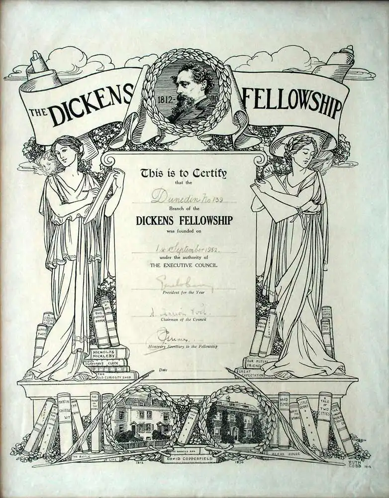 Founding certificate for the Dunedin Dickens Fellowship, 1 September 1952