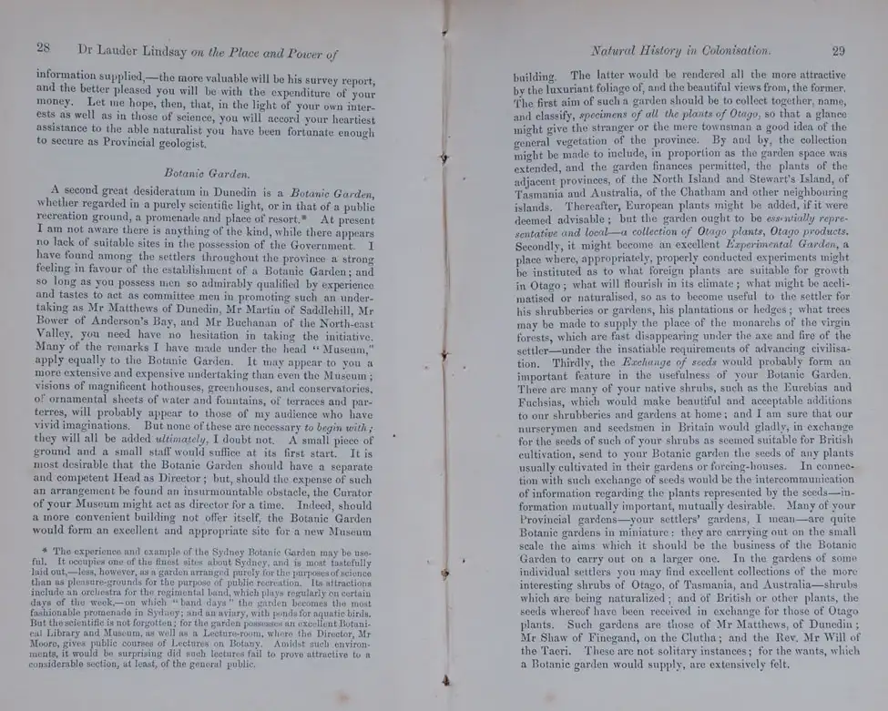 The Place and Power of Natural History in Colonisation with Special Reference to Otago (New Zealand).