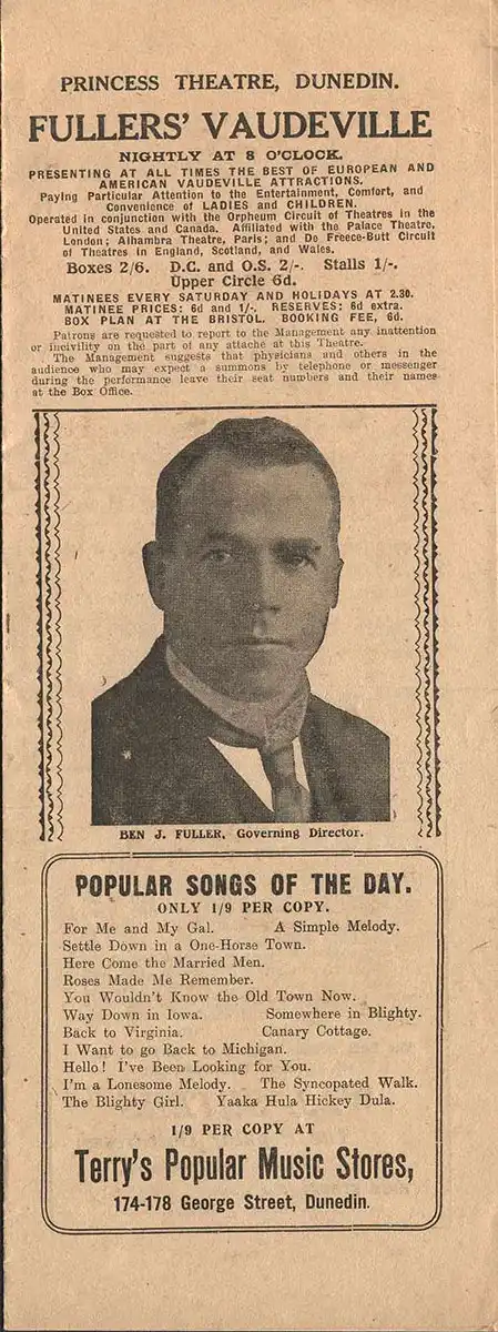 Fullers’ Vaudeville. Princess Theatre, Dunedin, Apr. 1, 1918. 