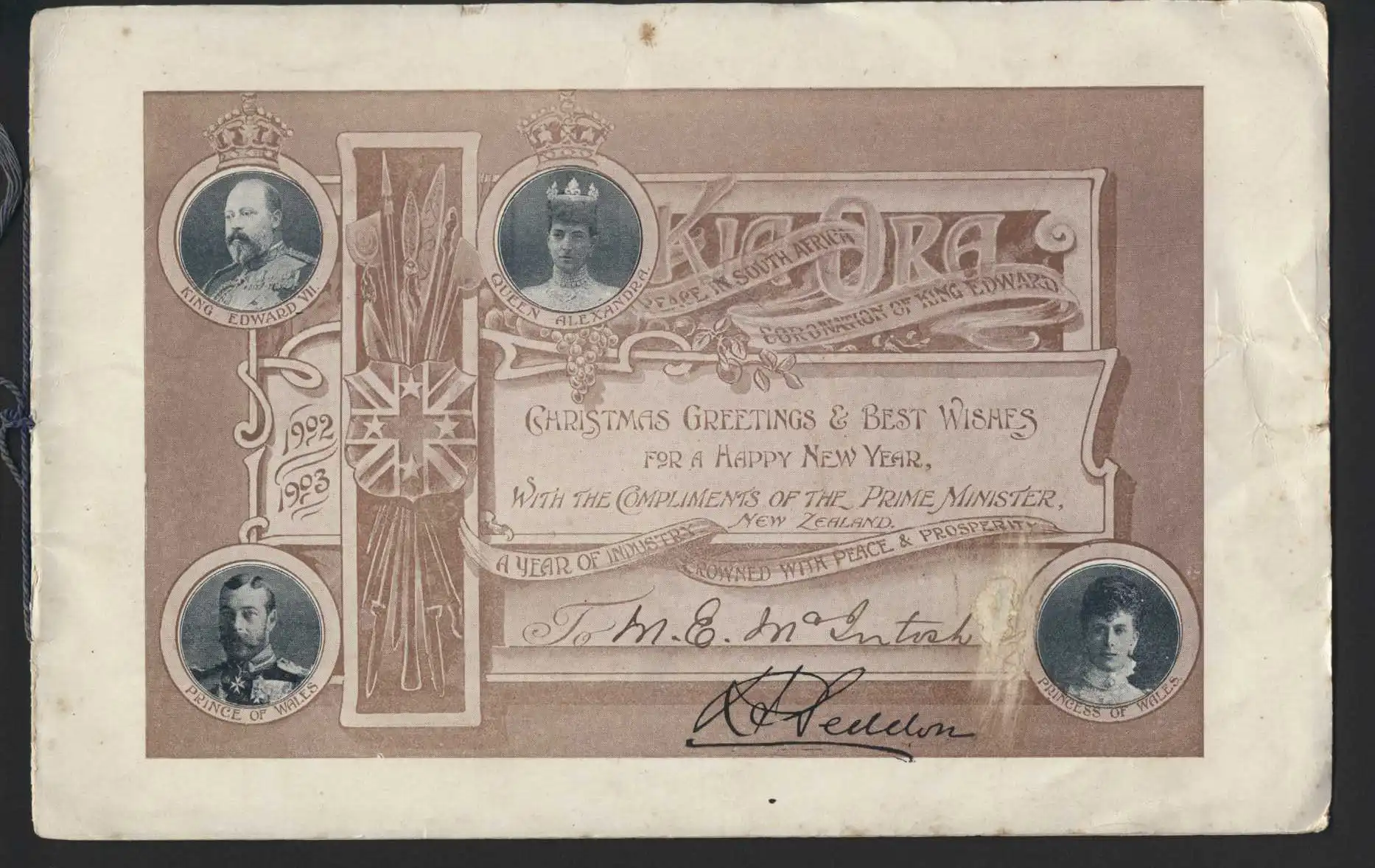 Christmas cards sent by the Premier, R.J. Seddon