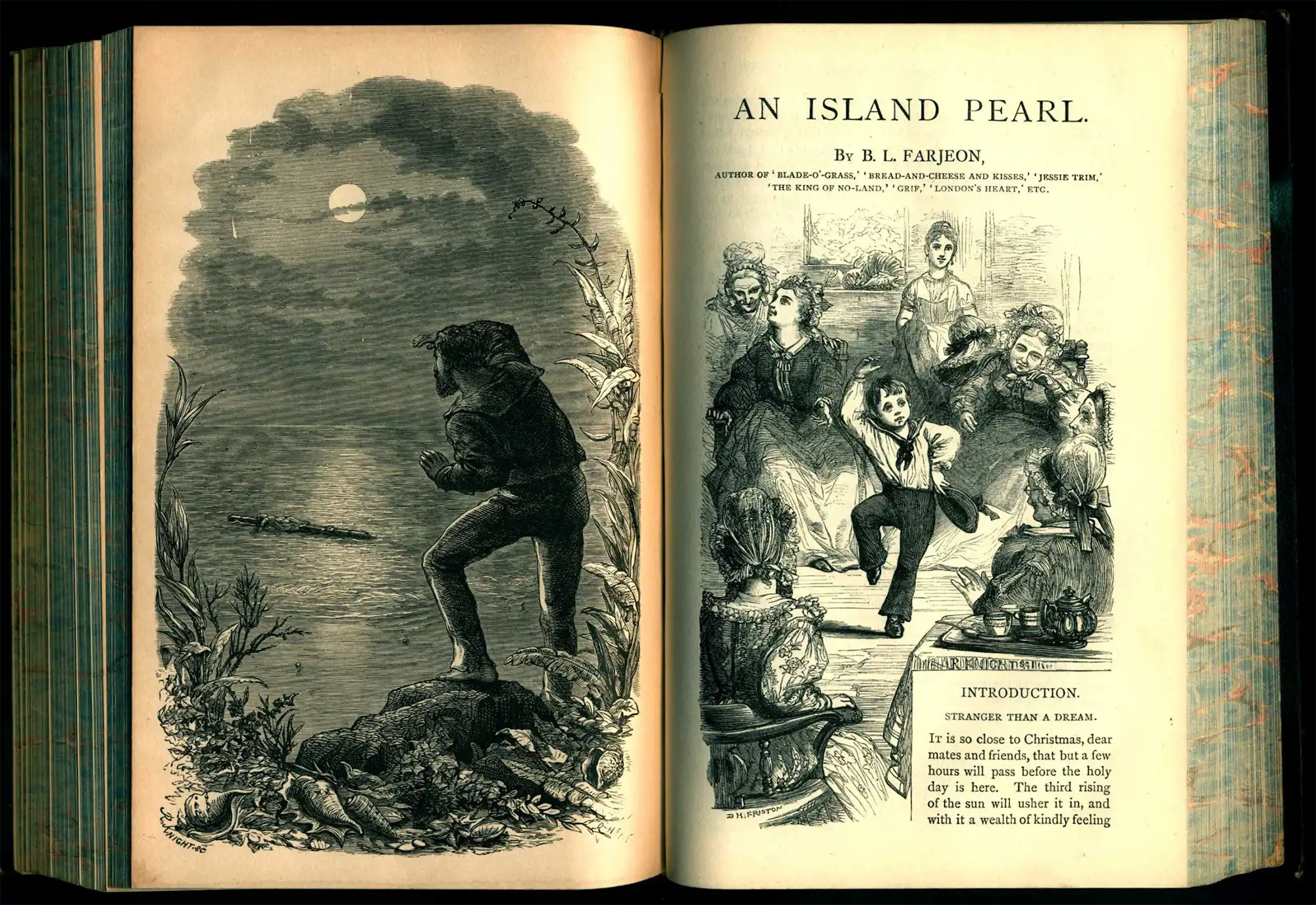 B.L. Farjeon. “An Island Pearl” in Christmas stories. London: Tinsley Brothers, 1876.