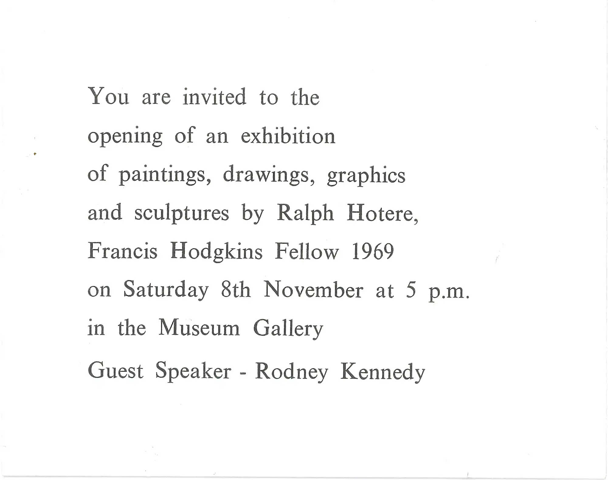 Ralph Hotere. Frances Hodgkins Fellow 1969. November 1969, Museum Gallery, Dunedin