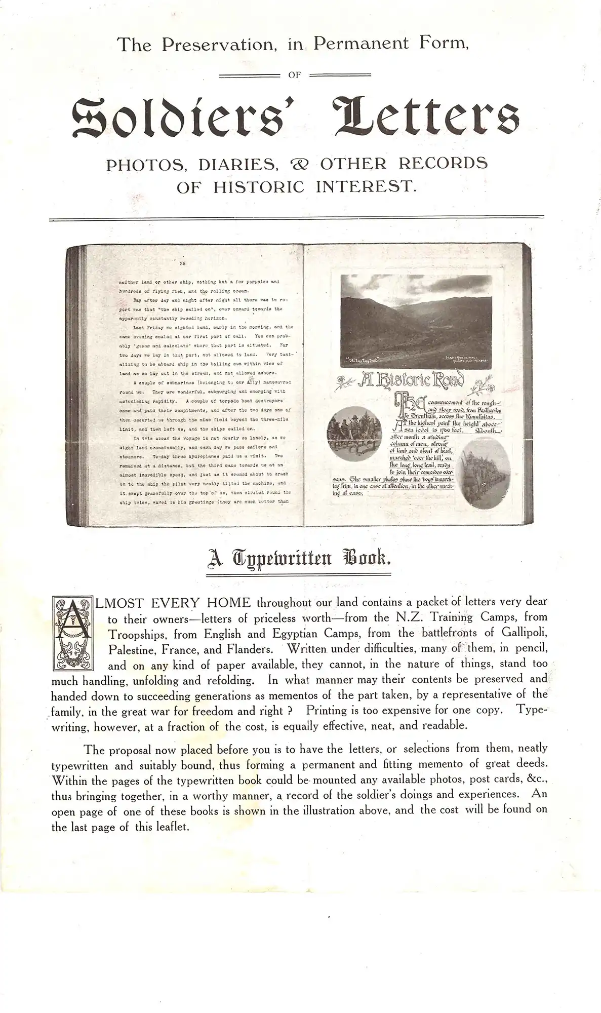 Pamphlet advertising “The preservation in permanent form of soldiers’ letters” issued by A.H. Reed, ca. 1919.