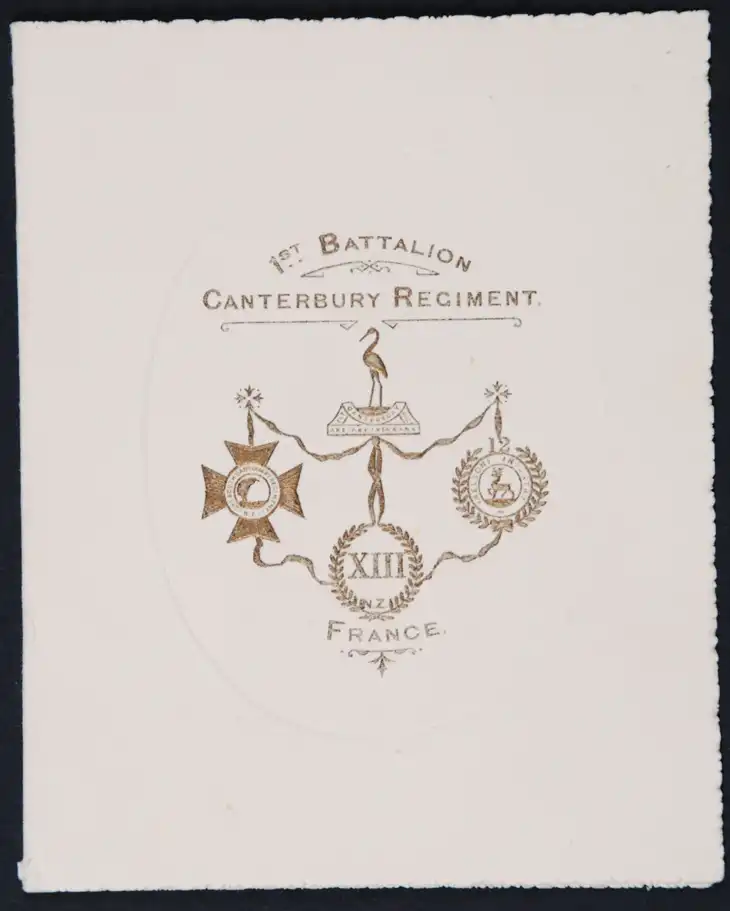 Christmas Card. 1st Battalion Canterbury, 1918