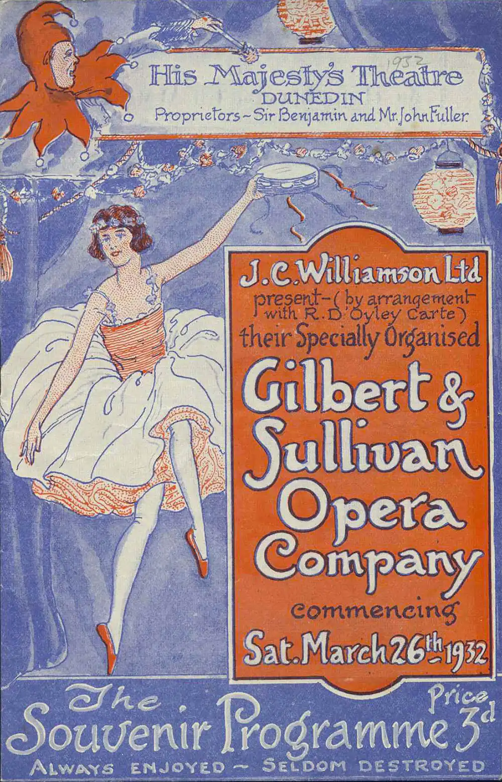 <em>Iolanthe</em>. Libretto by W.S. Gilbert; music by Arthur Sullivan. (J.C. Williamson’s Gilbert & Sullivan Opera Company). His Majesty’s Theatre, Dunedin, Mar. 26, 1932.