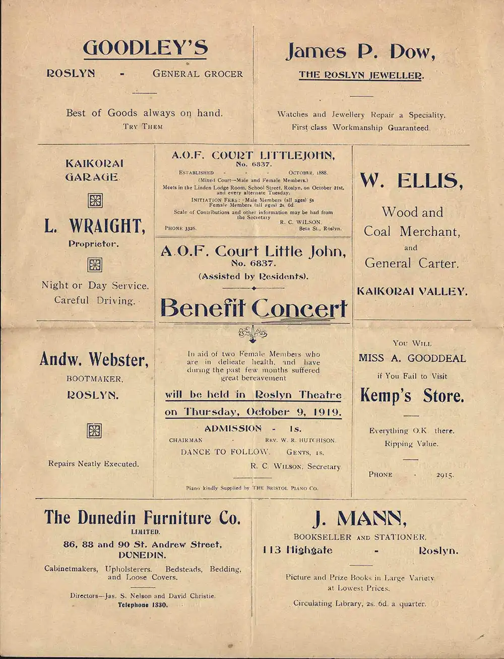 Ancient Order of Foresters, Roslyn Theatre, 1919.