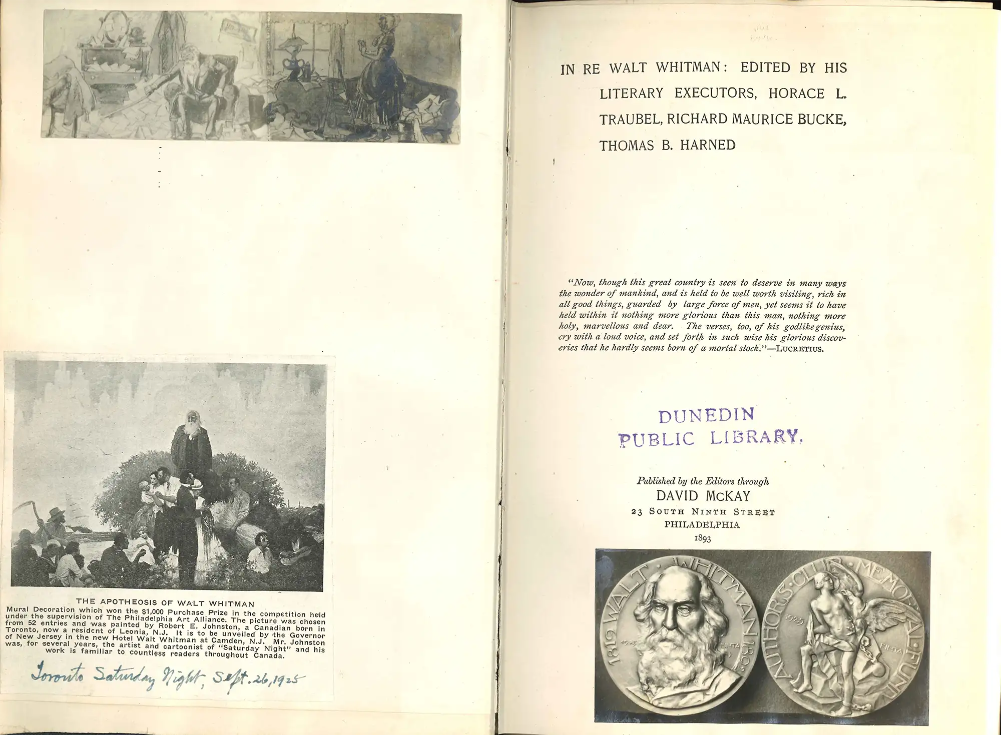In Re Walt Whitman: Edited by his Literary Executors, Horace L. Traubel, Richard Maurice Bucke, Thomas B. Harned. Philadelphia: David McKay, 1893.