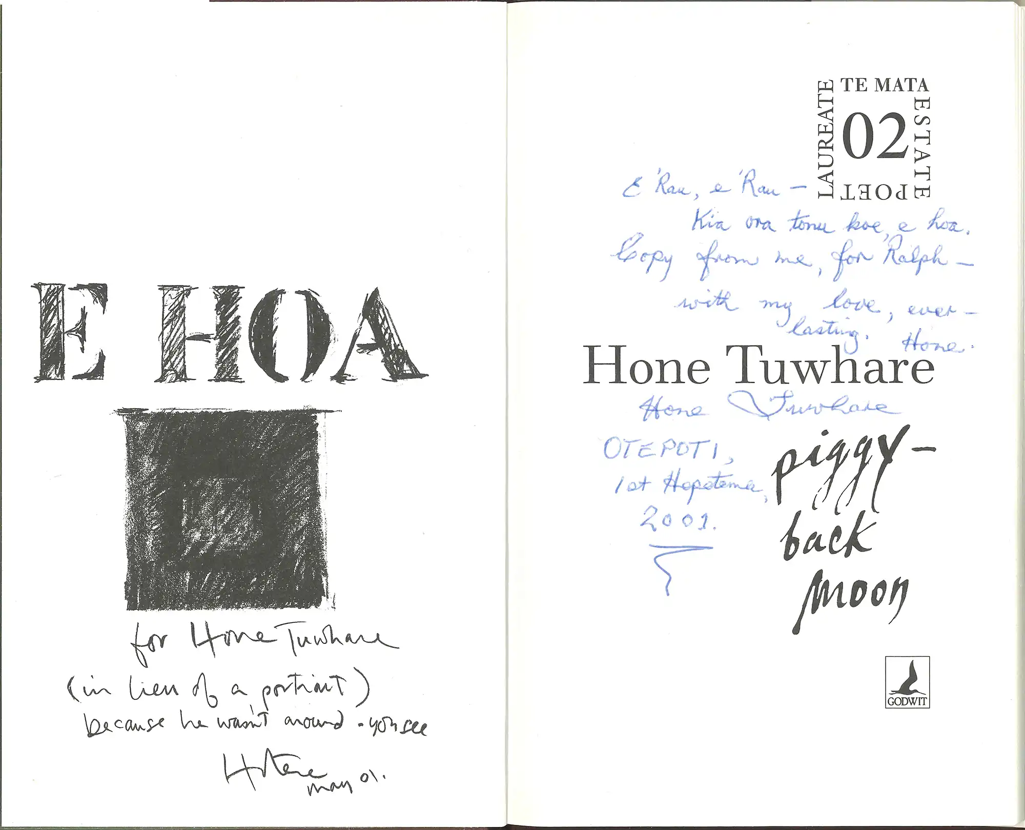 Hone Tuwhare, Piggy-back moon. Random House-Godwit, 2001. SPRH 821 TUW