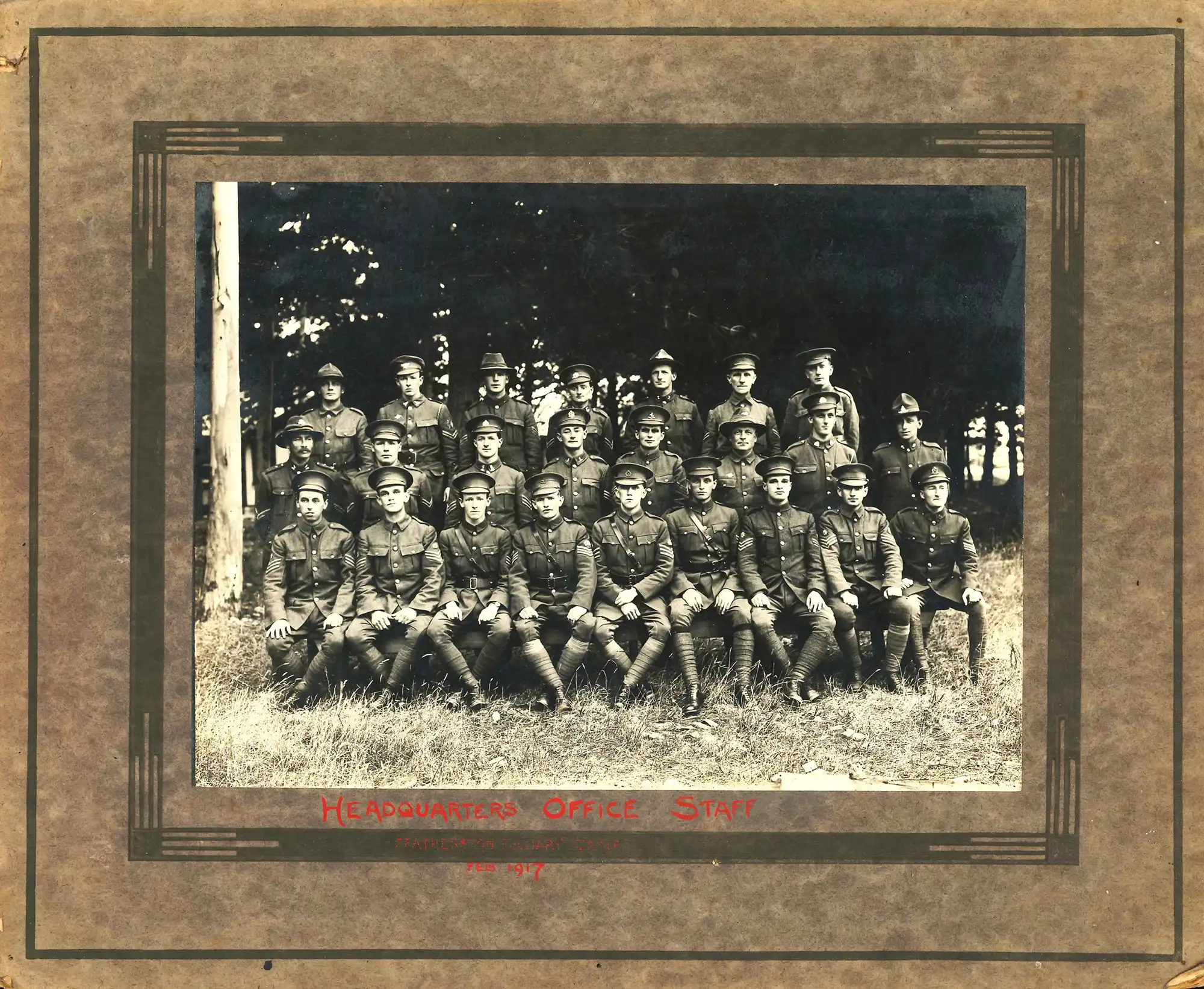 Headquarters staff at Featherston Camp, February 1917.