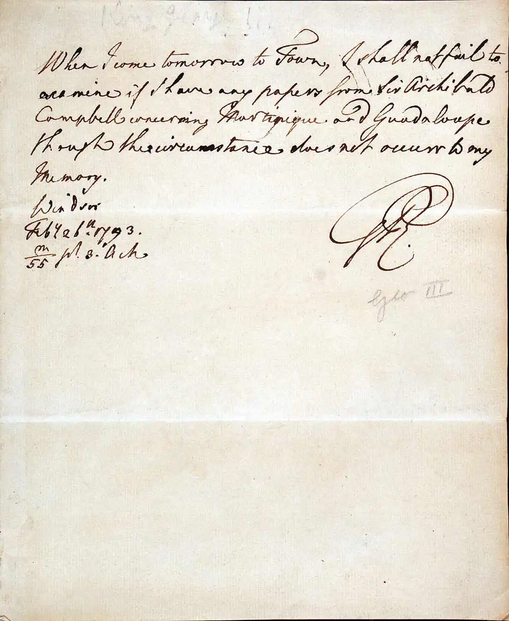 Letter initialled. George III to ‘Sir’, Windsor, London, 26 February 1793.