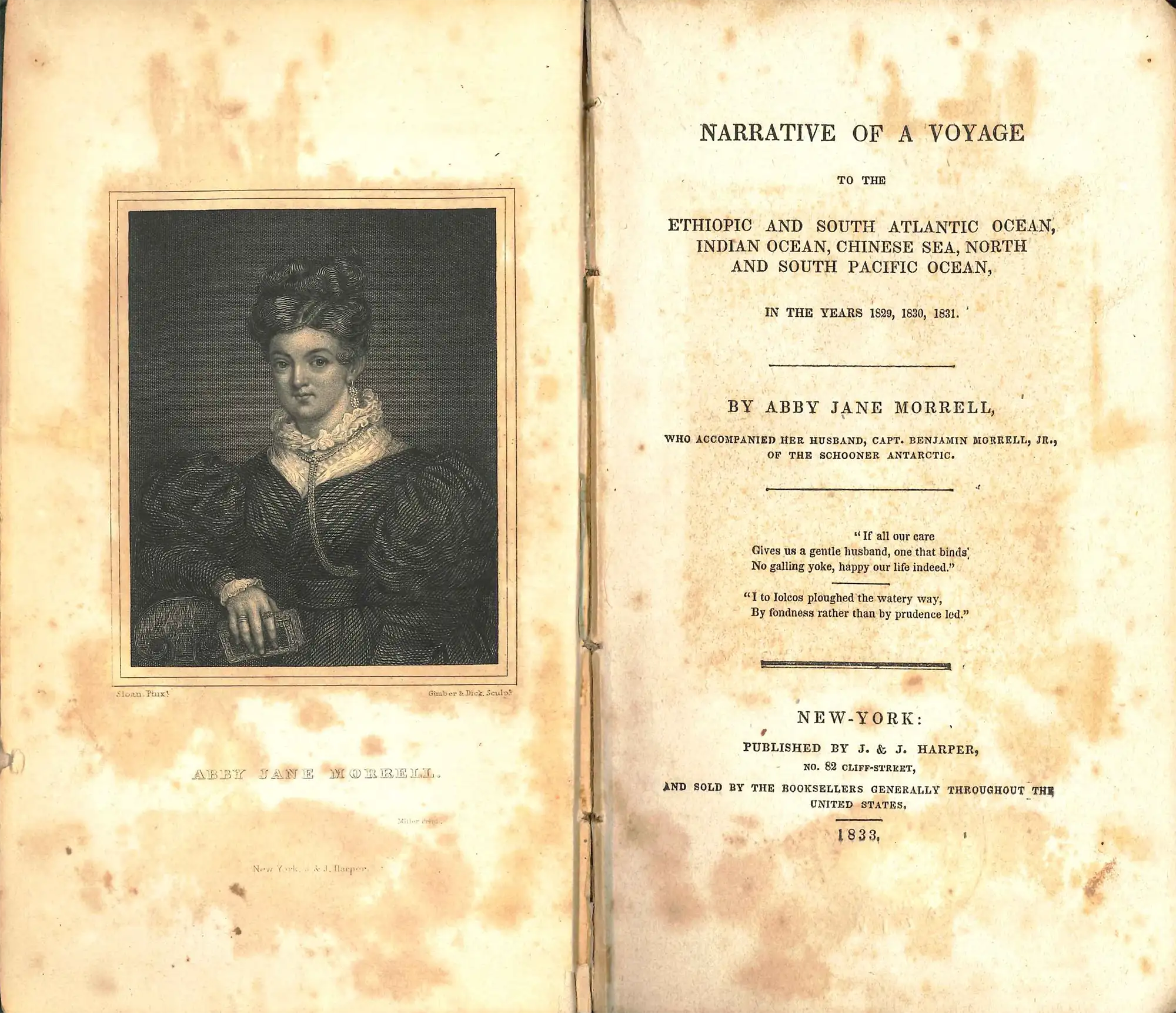 Abby Jane Morrell. Narrative of a Voyage to the Ethiopic and South Atlantic Ocean, Chinese Sea, North and South Pacific Ocean in the Years 1829, 1830, 1831. New York: J&J Harper, 1833. 