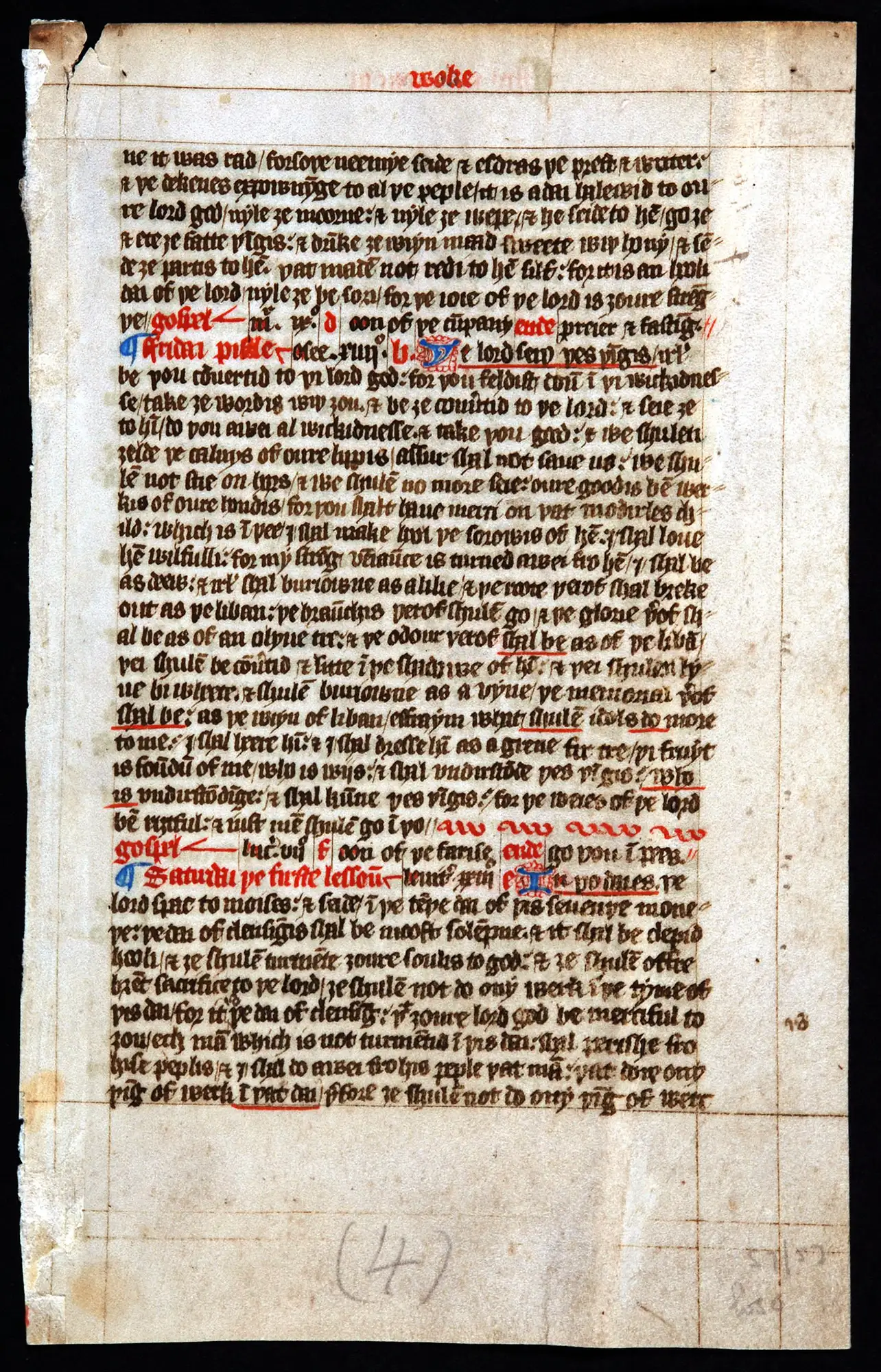 Single leaf from a Lectionary, in Middle English. England, fifteenth century. Reed MSF20.