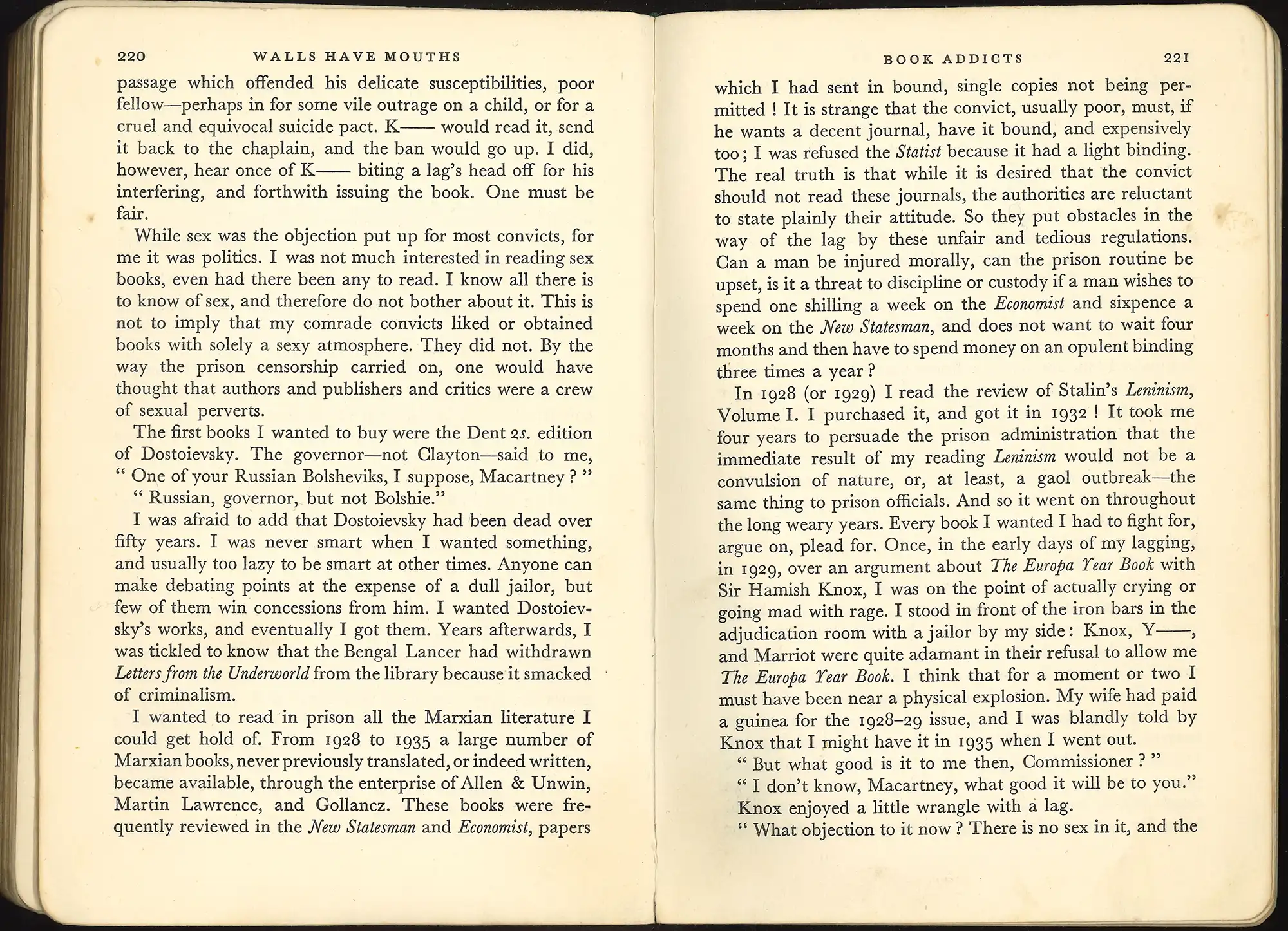 Wilfred Macartney, Walls have mouths: a record of ten years’ penal servitude. (1936). LBC 365 MAC 