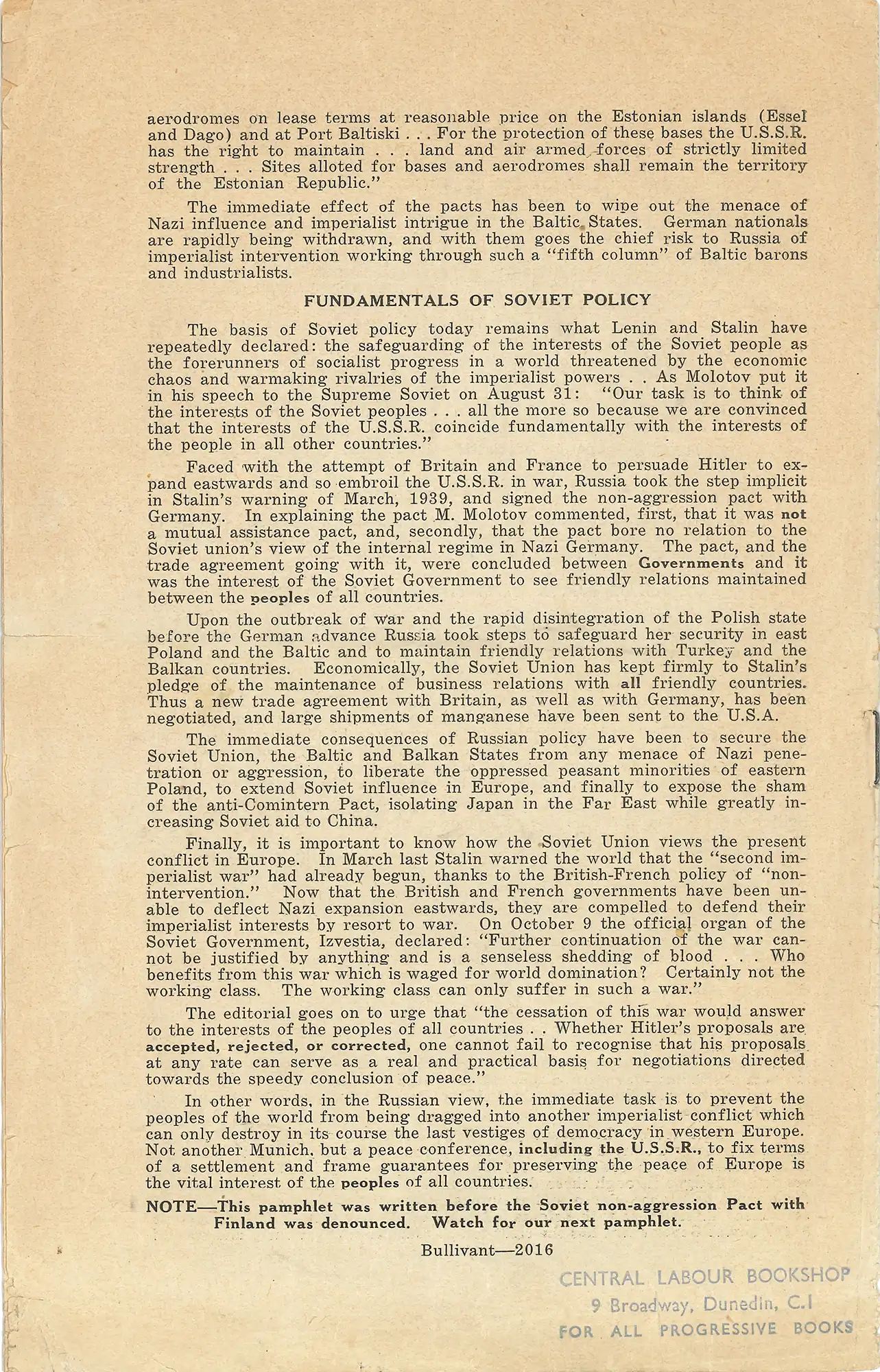 A.H. Scotney, British Foreign Policy and the Second World War. Wellington, 1939. ZPAM 327 SCO (Rear)
