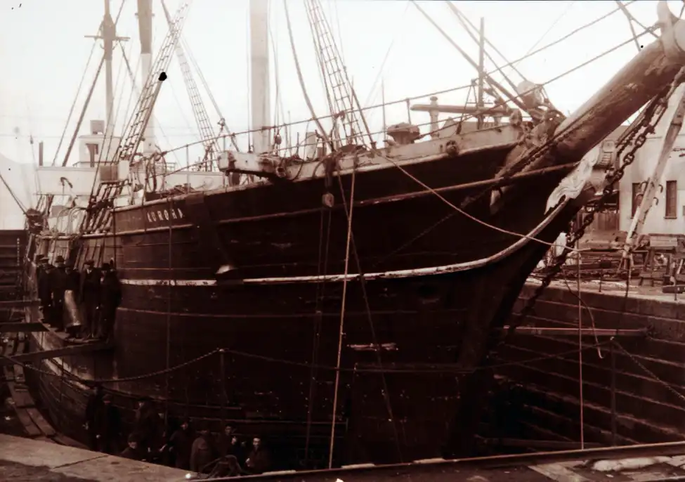Photographs (copies). The <i>Aurora</i> in the Port Chalmers dock. Photographer: David Alexander De Maus, 14 September 1916; one of two.