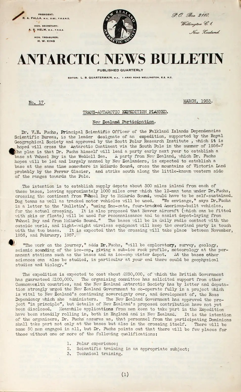 <i>Antarctic News Bulletin</i>. [Wellington]: New Zealand Antarctic Society, Nos. 17 and 18 (1955).