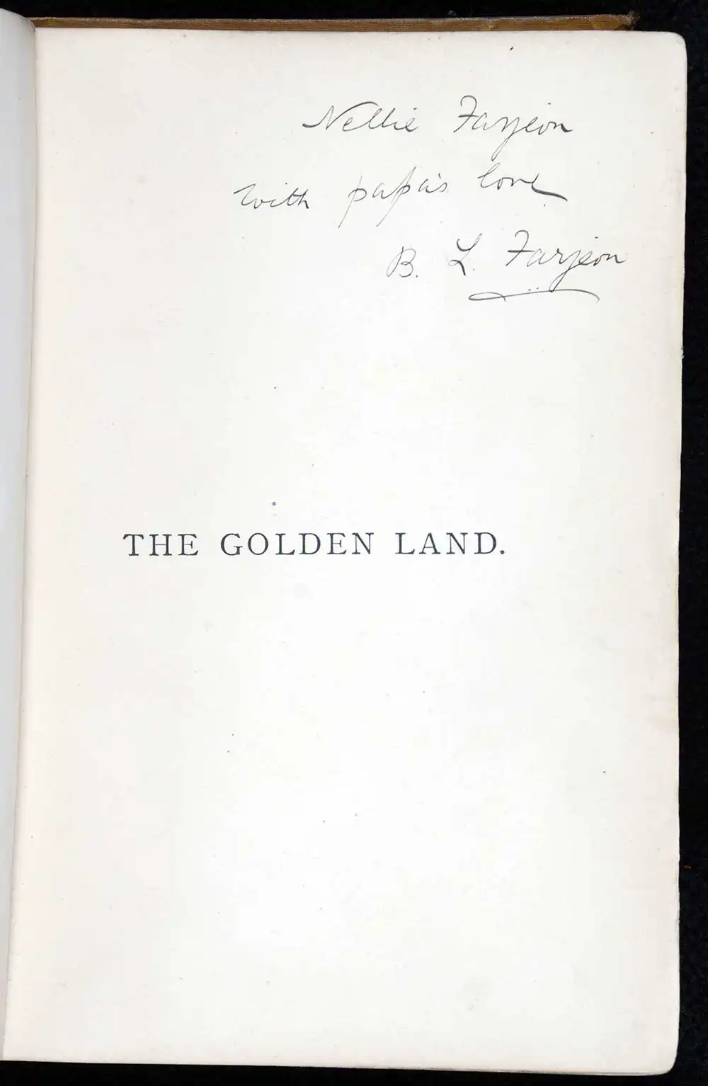 B.L. Farjeon. <em>The golden land, or, Links from shore to shore</em>. London: Ward, Lock & Co., 1886.