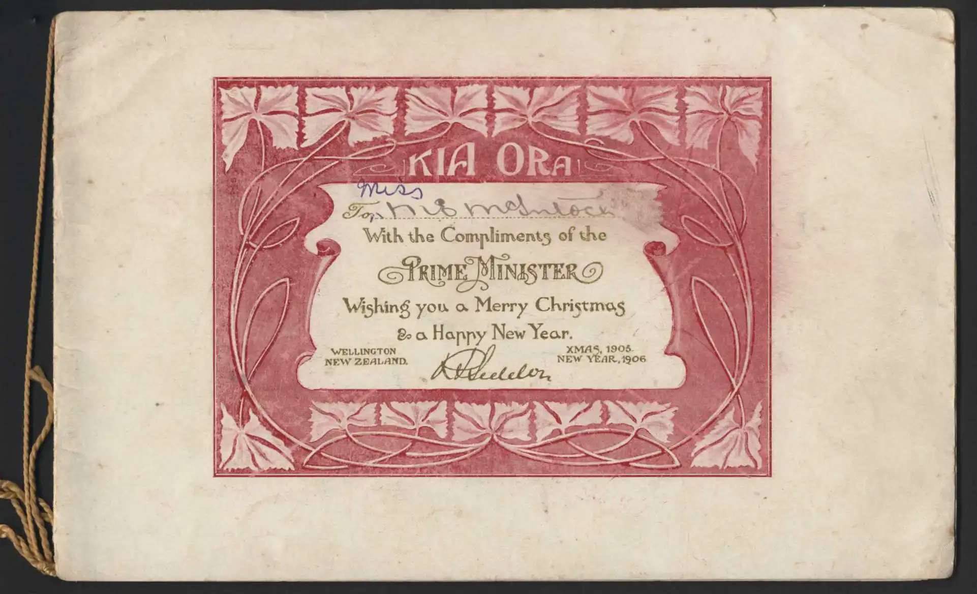 Christmas cards sent by the Premier, R.J. Seddon