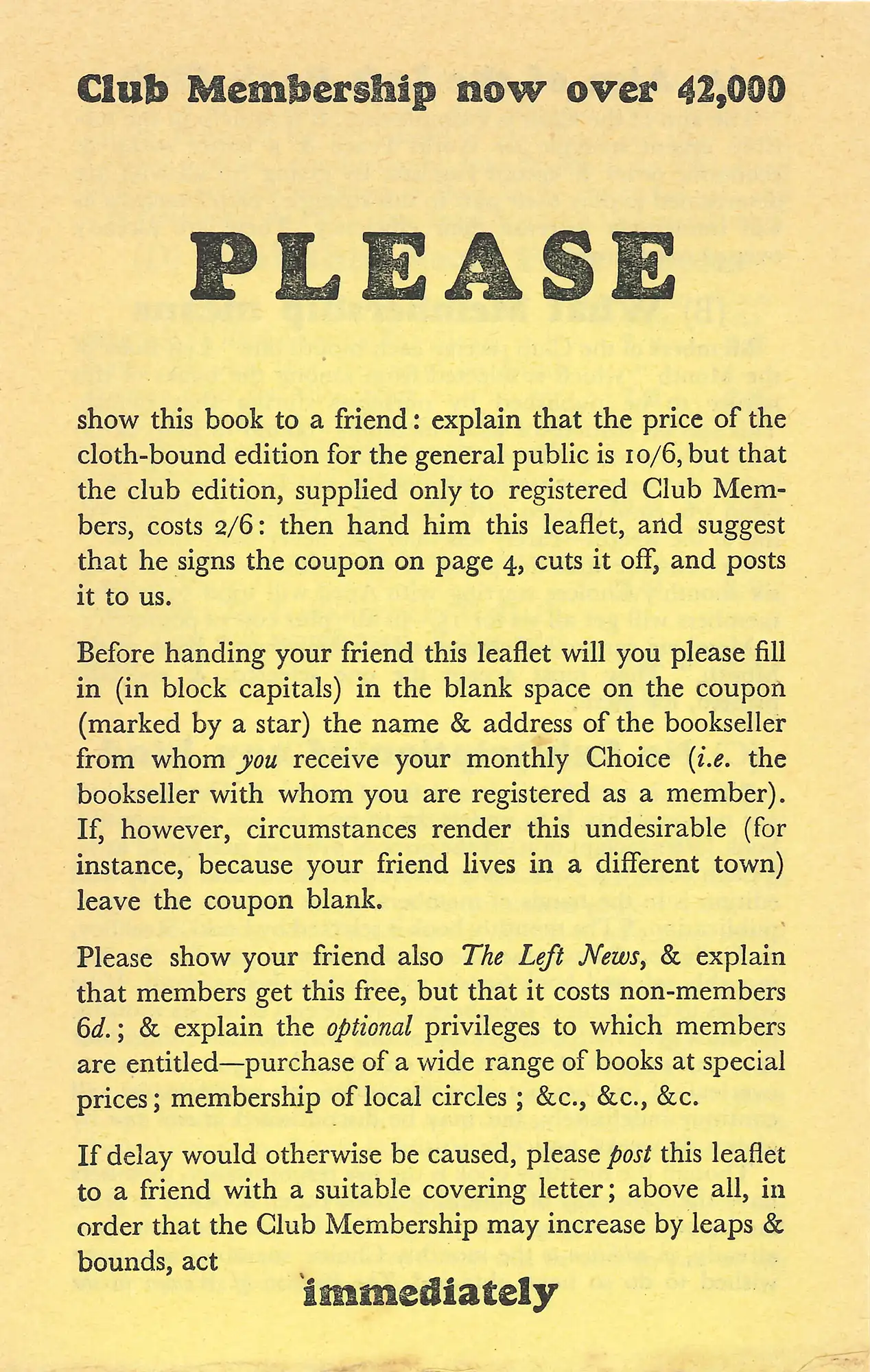 ‘Please Club membership’ leaflet. (1936) 