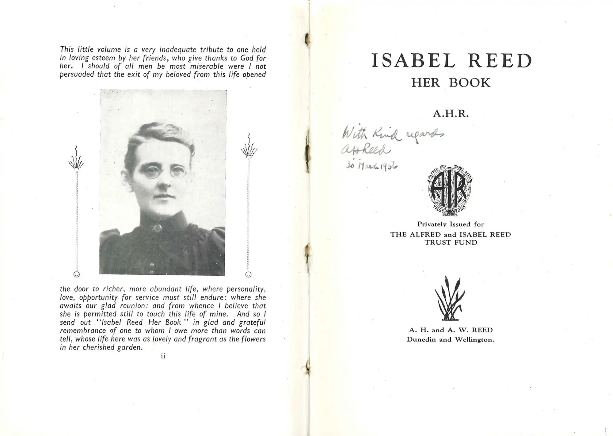 A.H. Reed. Isabel Reed, her book. Dunedin: A.H. & A.W. Reed for the Alfred and Isabel Reed Trust, 1940.