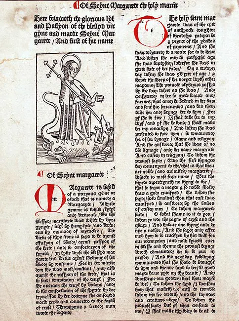Single leaf from Jacobus de Voragine’s The Golden Legend. Westminster: William Caxton, 1483. RPRF Eng. 1483/1