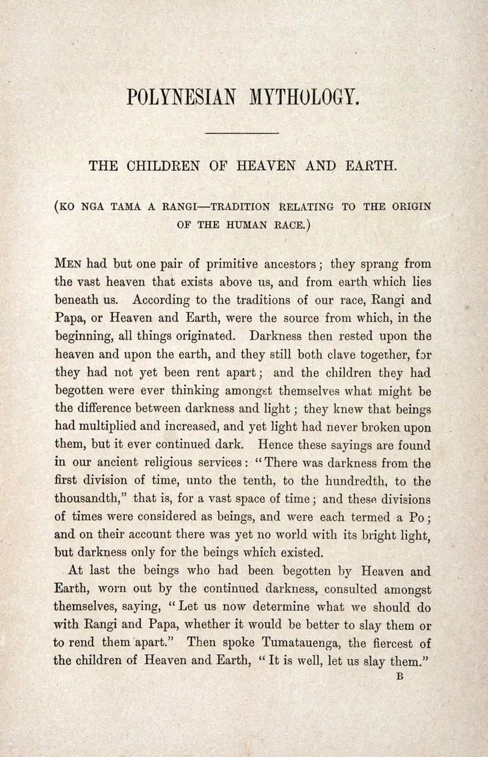 Sir George Grey. <i>Polynesian Mythology and Ancient Traditional History of the New Zealand Race, as Furnished by Their Priests and Chiefs</i>. Auckland: Printed by H. Brett, Evening Star Office, 1885.