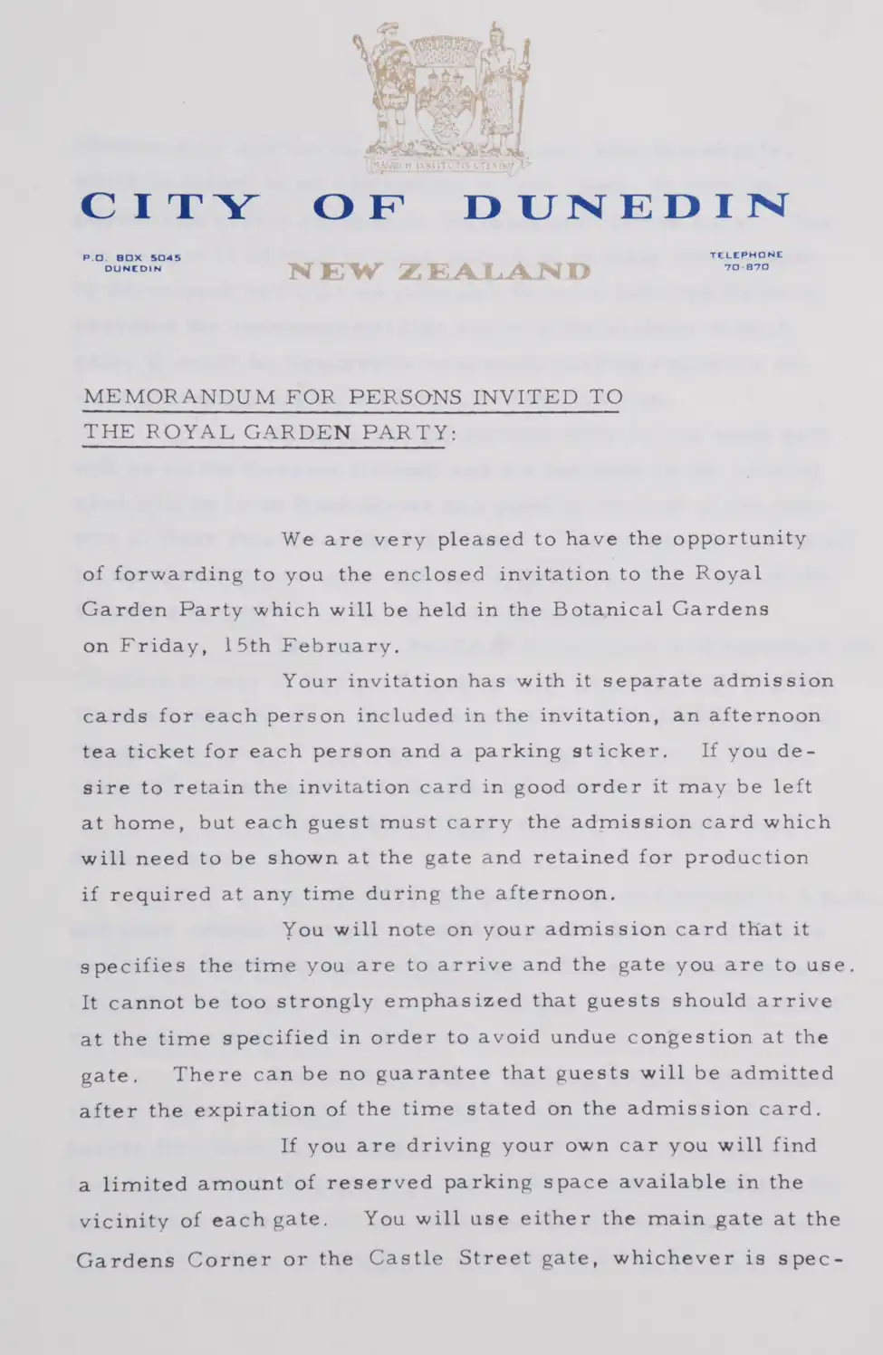 Memorandum for Persons Invited to the Royal Garden Party. 
