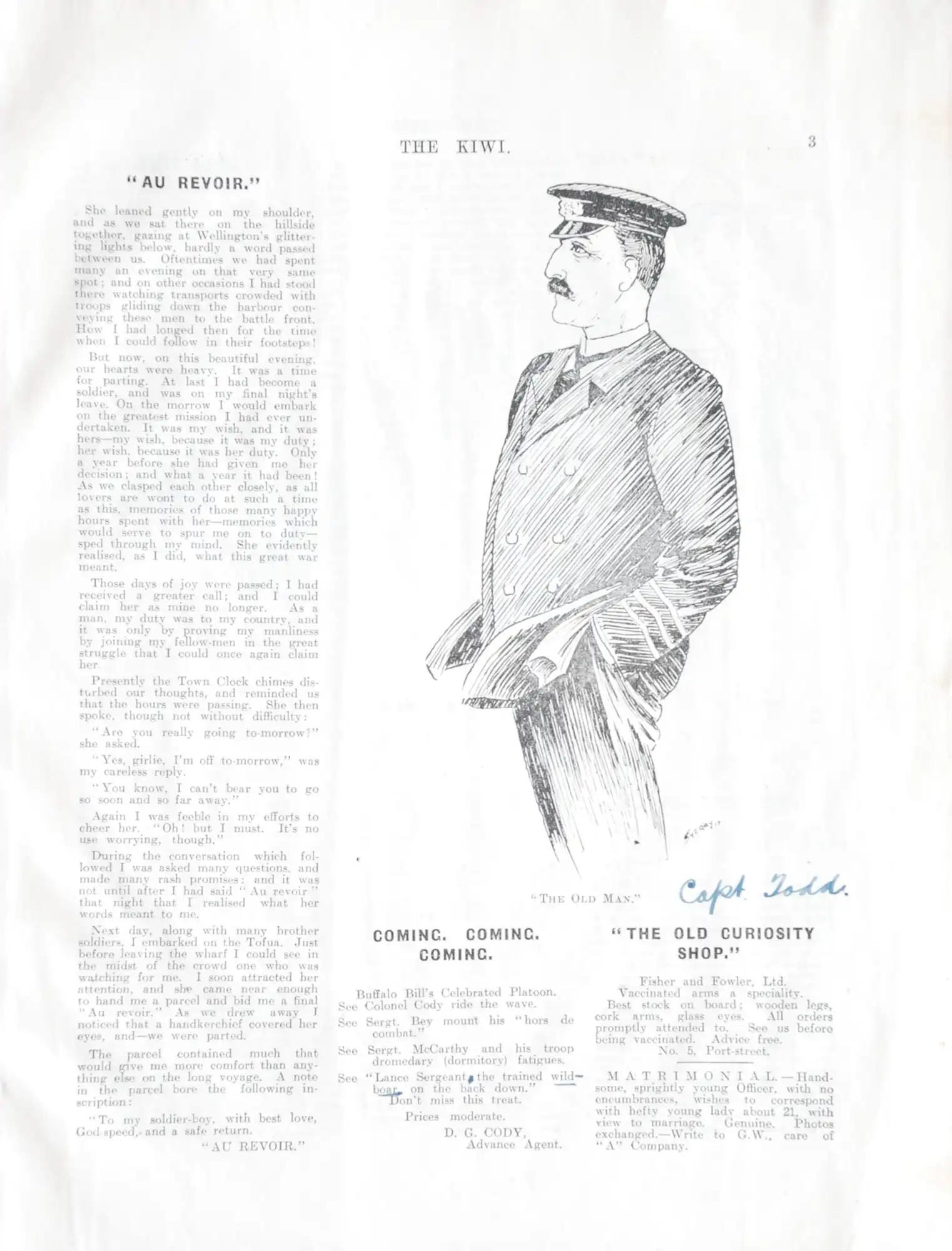 <em>The Kiwi: Being the Official Organ of A.D.E.F. and Part of J. Companies (Right Wing, 25th New Zealand Reinforcements)</em>. Souvenir Number. Capetown, South Africa: Cape Times Ltd., [1916]