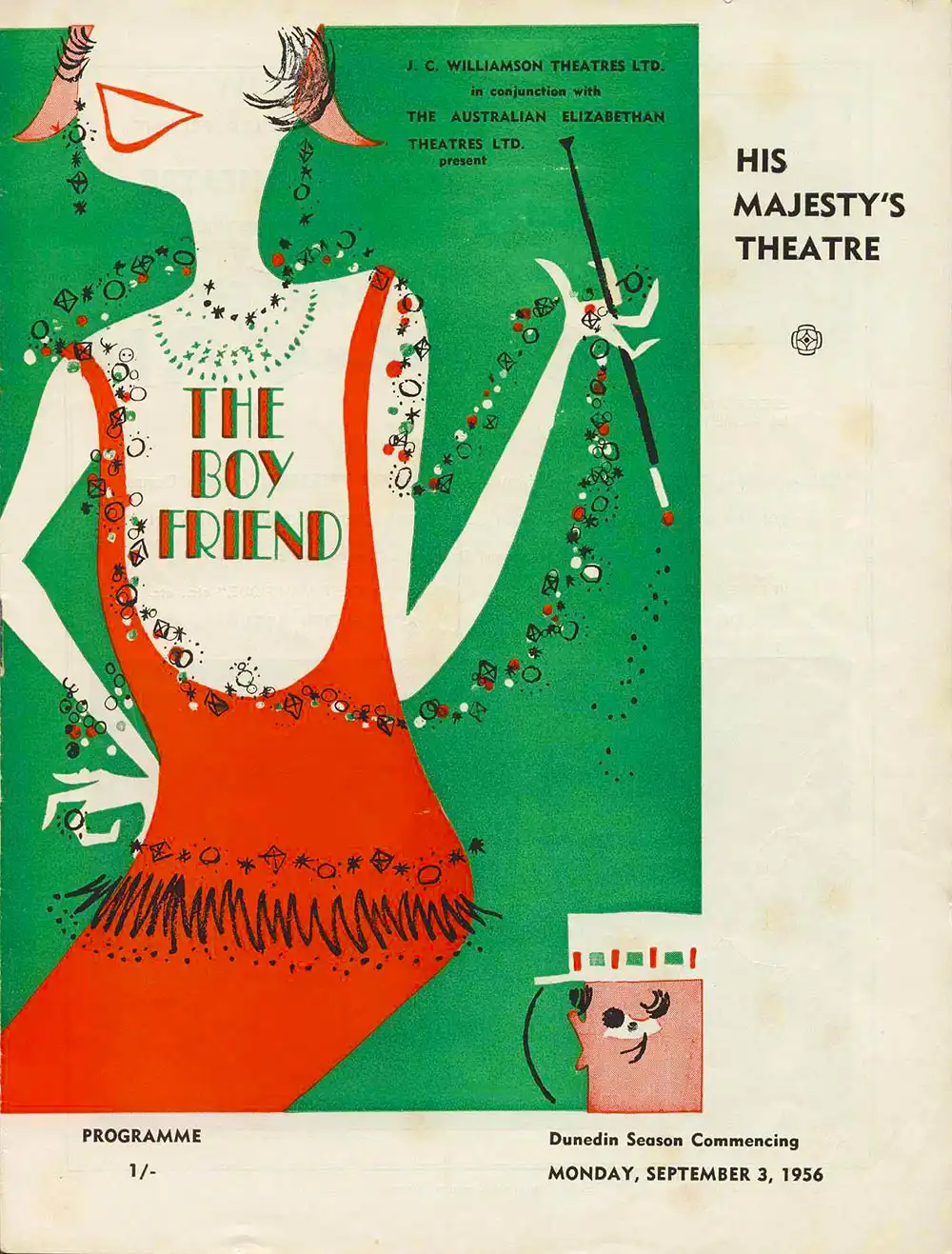 <em>The boy friend</em>. Book, lyrics and music by Sandy Wilson. (J.C. Williamson Ltd.) His Majesty’s Theatre, Dunedin, Sept. 3, 1956.