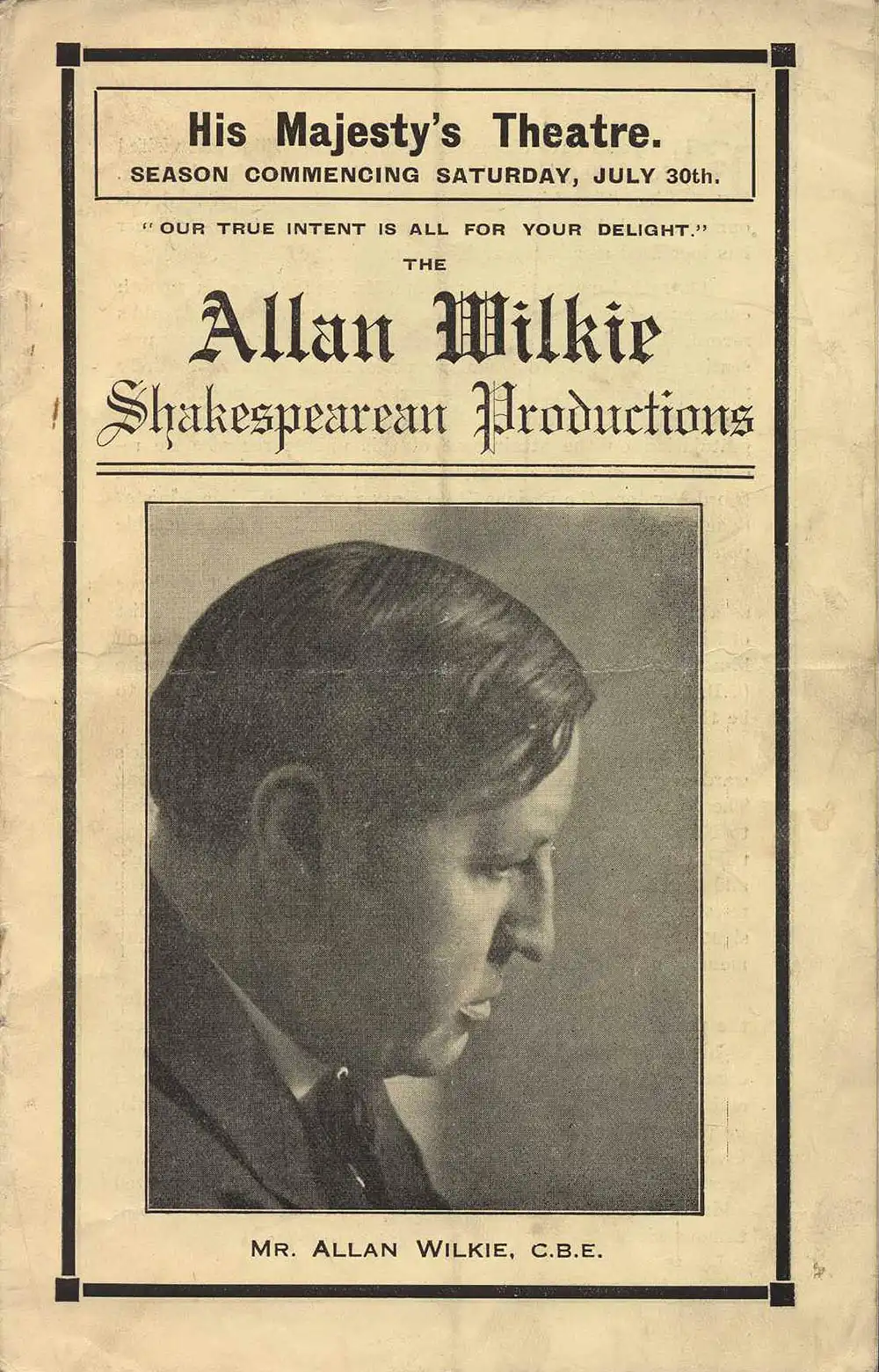 <em>The Allan Wilkie Shakespearean productions</em>. His Majesty’s Theatre, Dunedin, July 30, 1927.