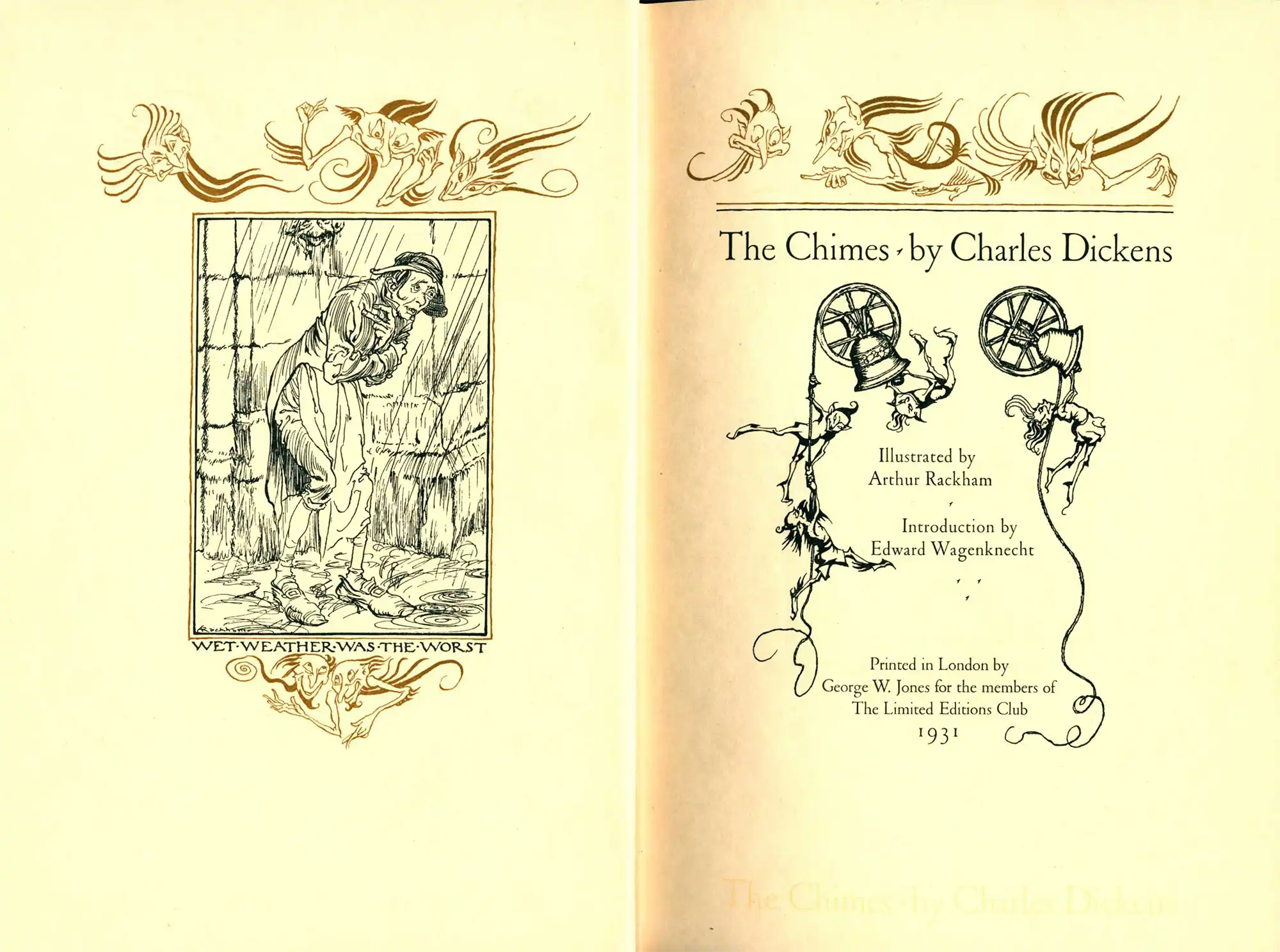 Charles Dickens. The chimes. Illustrations by Arthur Rackham. London: Limited Editions Club, 1931.
