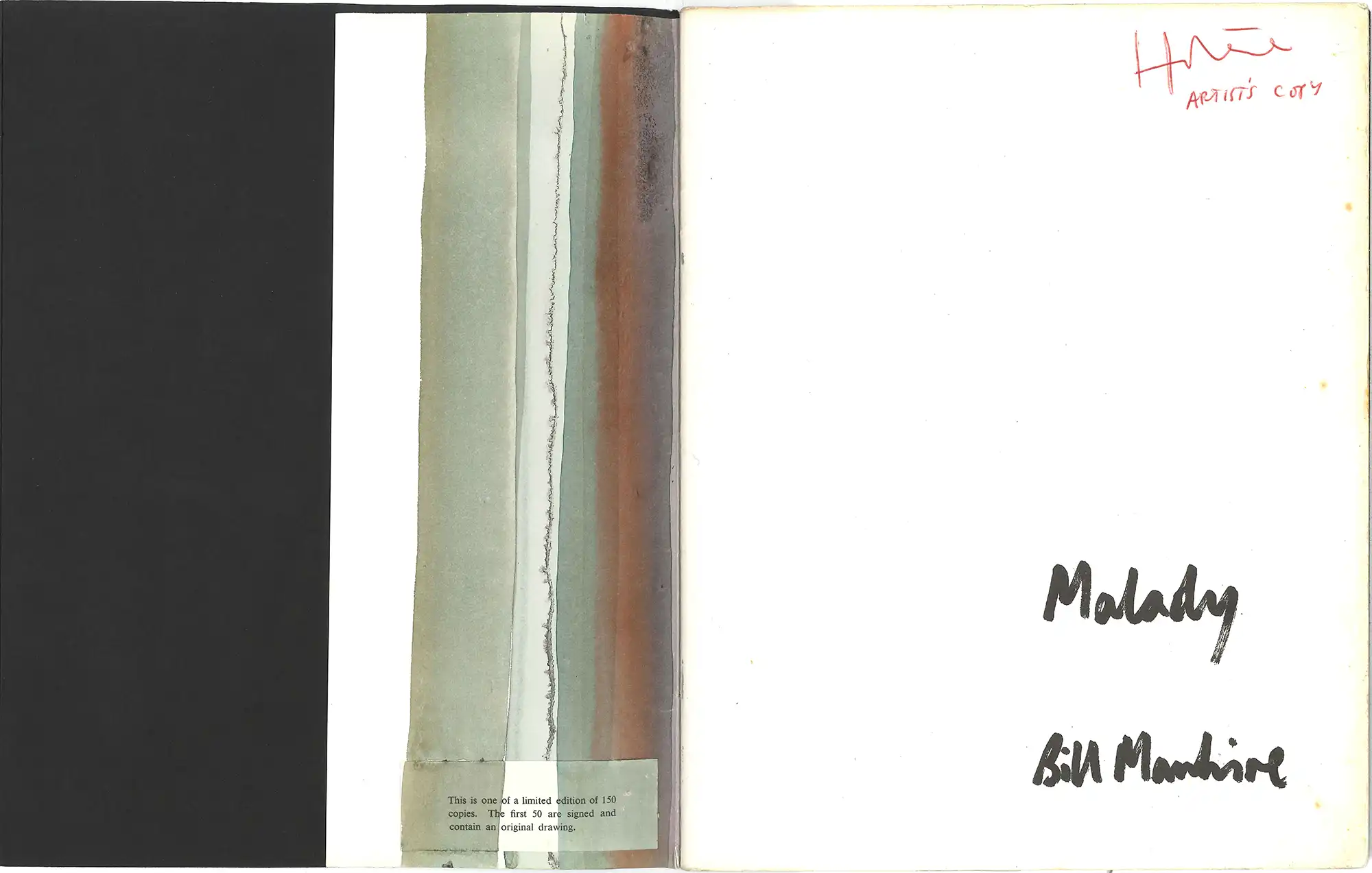 Bill Manhire, Malady. Dunedin: Amphedesma Press, 1970. SPRH 821 MAN 