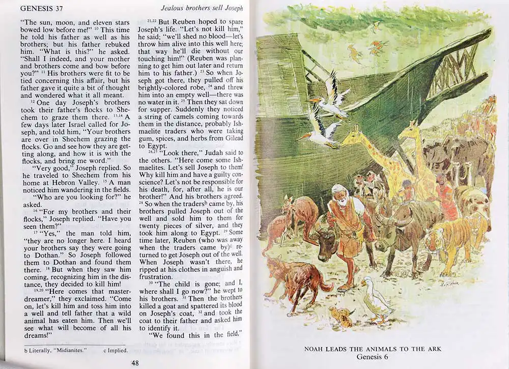 <em>The children's Living Bible: paraphrased.</em> Illustrated by Richard and Frances Hook. Wheaton, Ill.: Tyndale House Publishers, 1972.