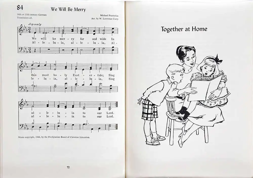 <em>Songs for early childhood at church and home.</em> Illustrated by Ann Eshner. Philadelphia: Westminster Press, 1958.