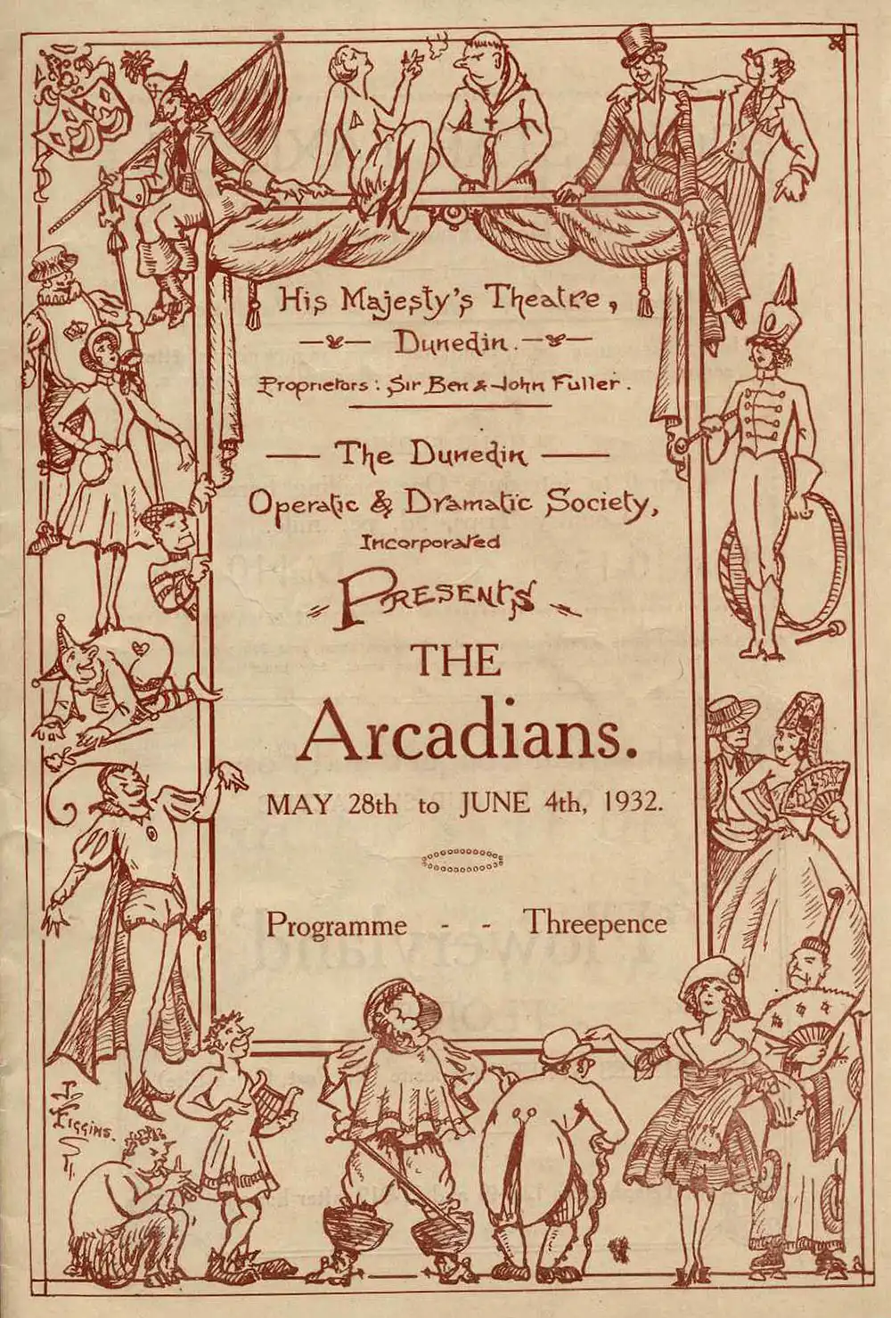 <em>The Arcadians</em>. Book by Mark Ambient and Alexander M. Thompson; lyrics by Arthur Wimperis; music by Lionel Monckton and Howard Talbot. (Dunedin Operatic & Dramatic Society). His Majesty’s Theatre, Dunedin, May 28-June 4, 1932.