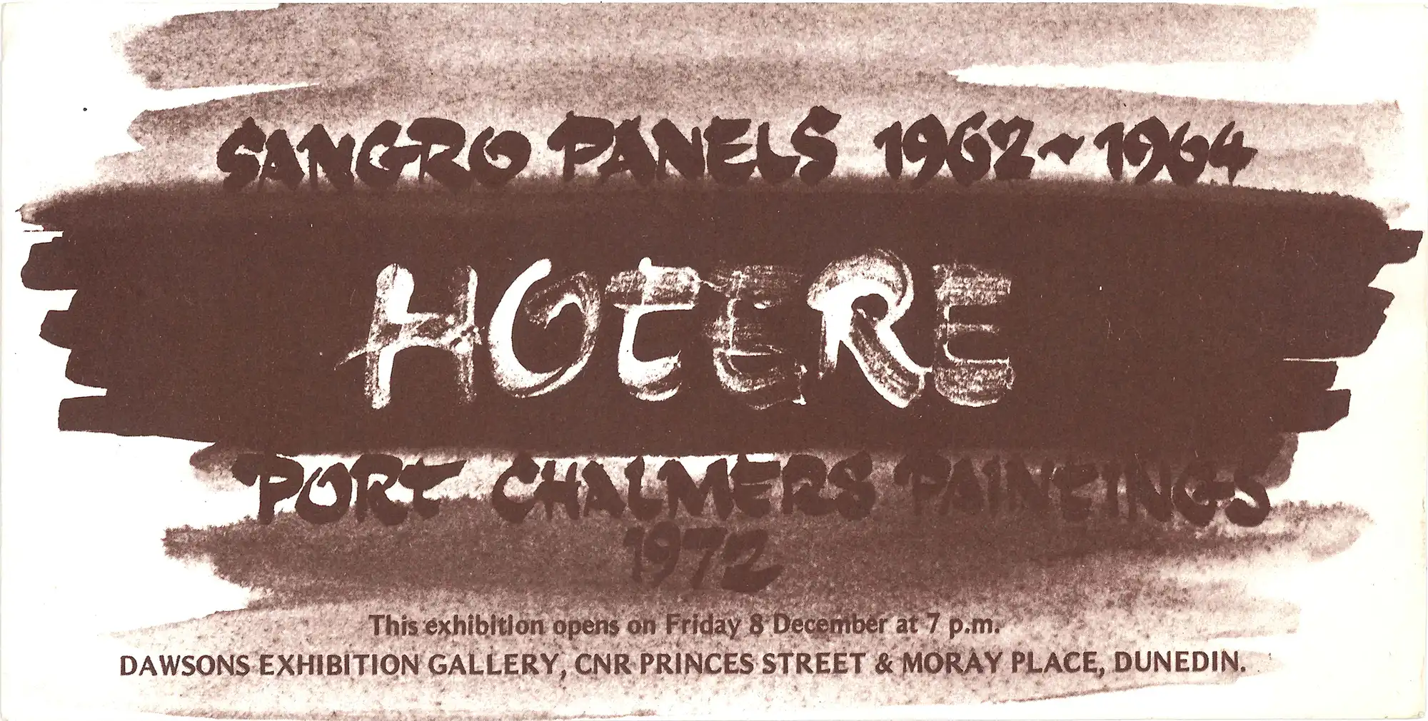 Sangro Panels 1962-1964 Hotere Port Chalmers Paintings 1972. December 1972, Dawsons Exhibition Gallery, Princes and Moray, Dunedin.