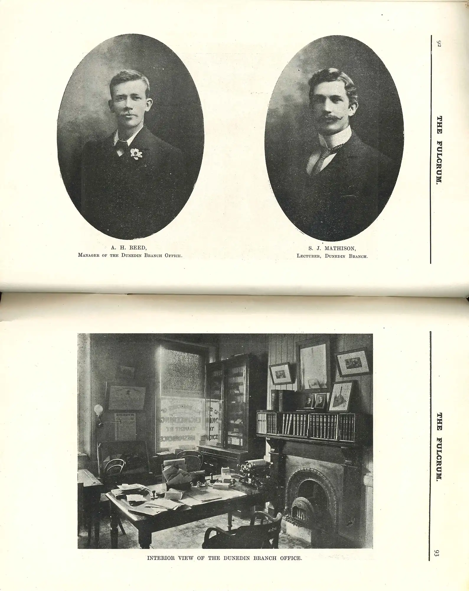 Article from The fulcrum (July-August 1905) about Dunedin branch of NZ Typewriter Company.