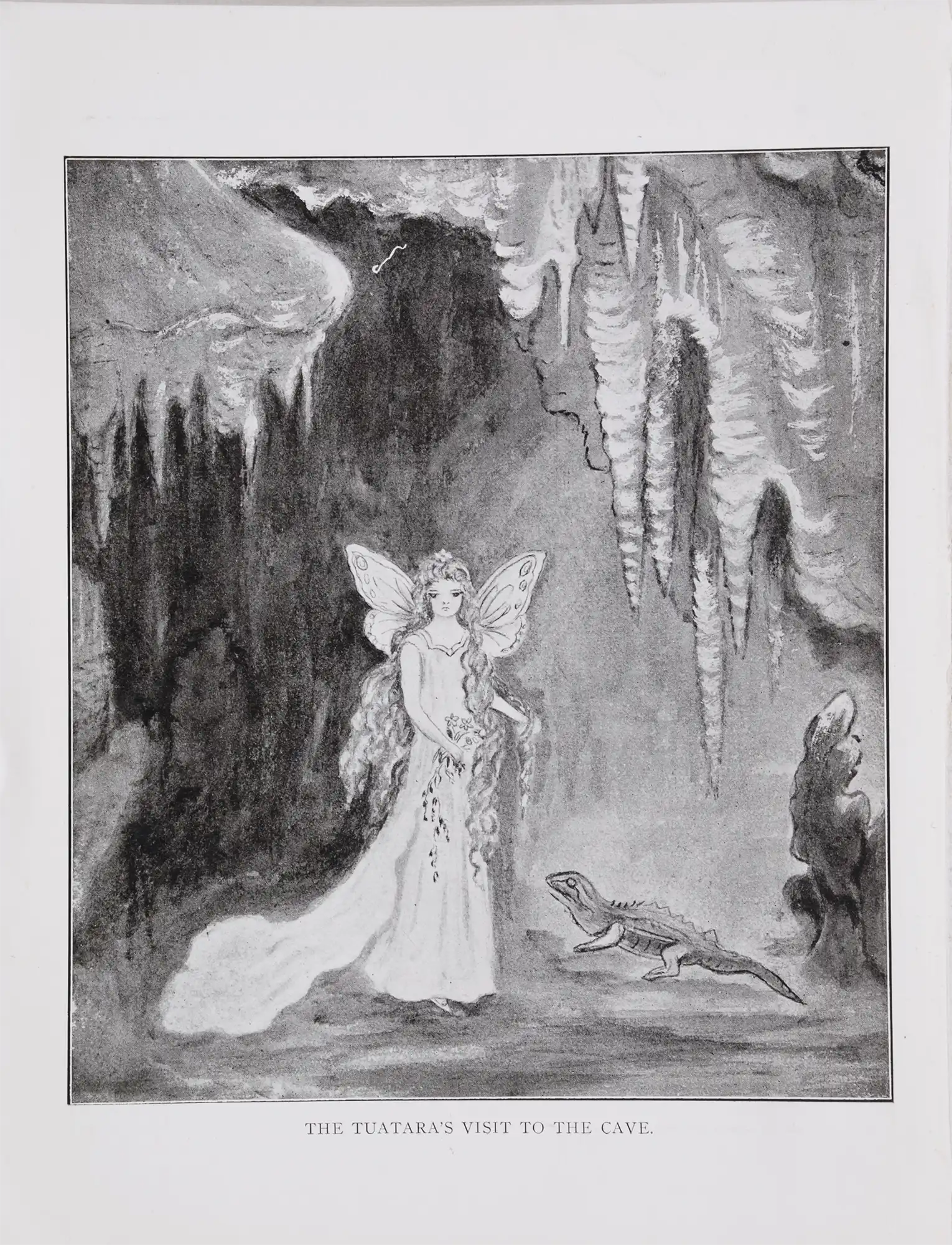Sarah Rebecca Moore. Fairyland in New Zealand : a story of the caves by Mrs. Ambrose E. Moore, illustrated by Miss E.C. Harris. Auckland: Brett Printing and Publishing [1909].