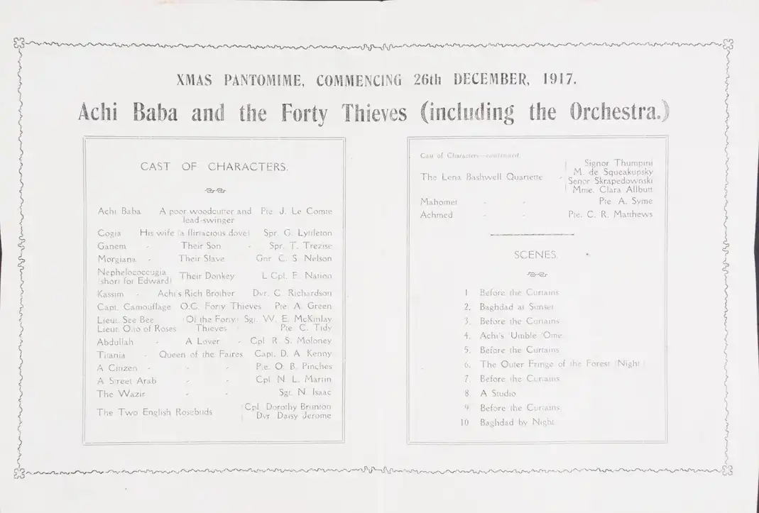 Achi Baba and the Forty Thieves. Christmas Pantomime. New Zealand Divisional Theatre, 26 December 1917