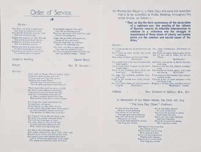Declaration Day. Programme. Otago Patriotic and General Welfare Committee, Dunedin, 1916 