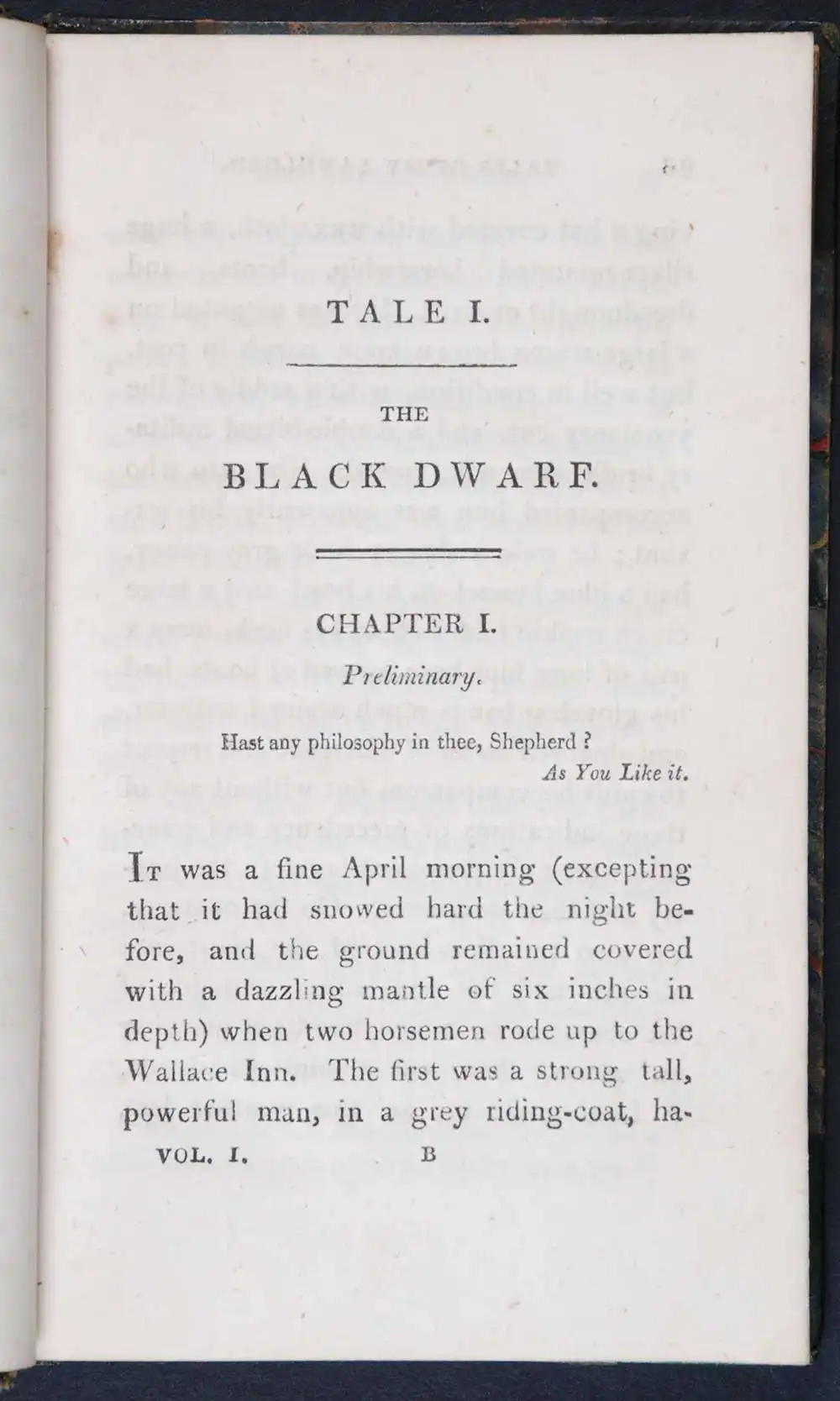 [Sir Walter Scott]. <em>Tales of my landlord.</em> 3rd edition. Edinburgh: Printed for William Blackwood; and John Murray, London, 1817. Four volumes; Vol. 1 displayed.