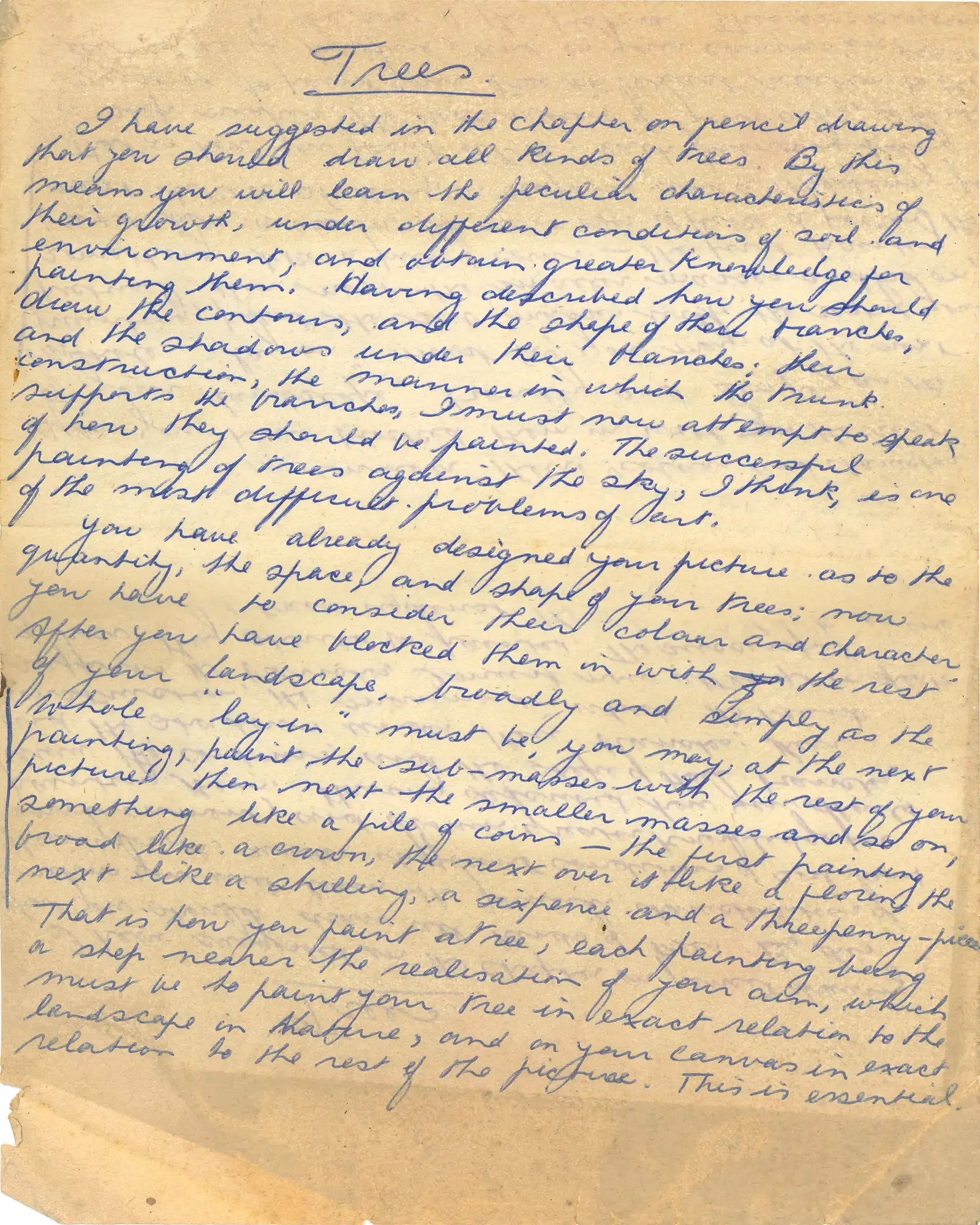 Ralph Hotere, Manuscript entitled ‘Trees’, c. 1950s. Hotere Ephemera